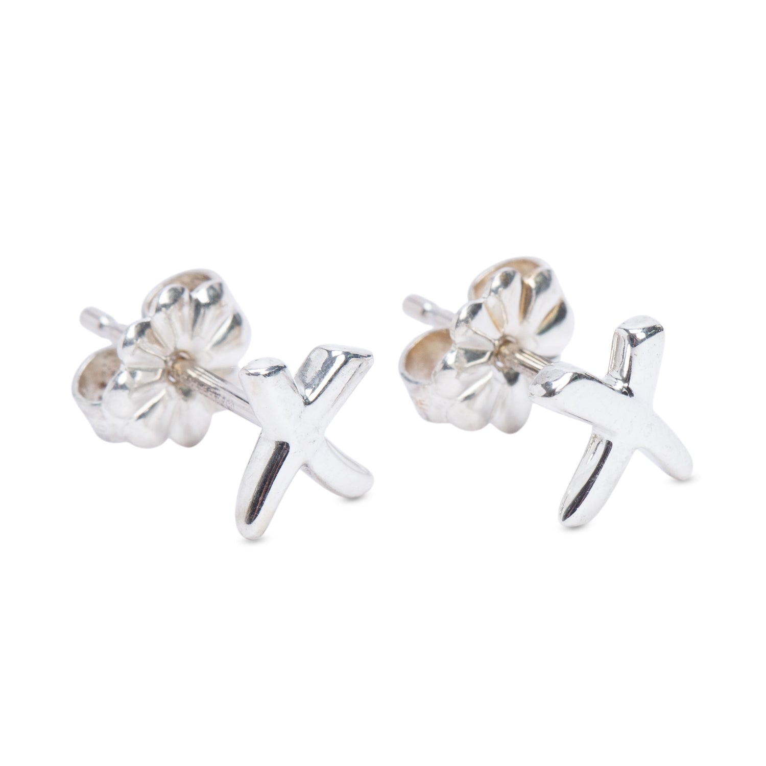 Tiffany & Co. Vintage Paloma Picasso Sterling Silver Graffiti 'X' Stud Earrings