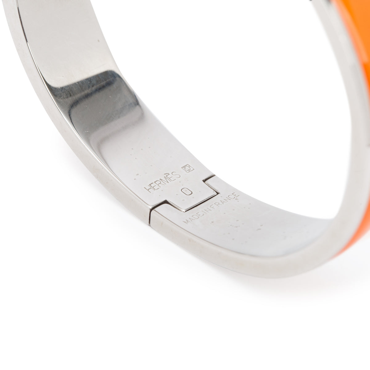 Hermes Palladium Plated Orange Enamel 12 MM Clic H Bracelet w/ Box