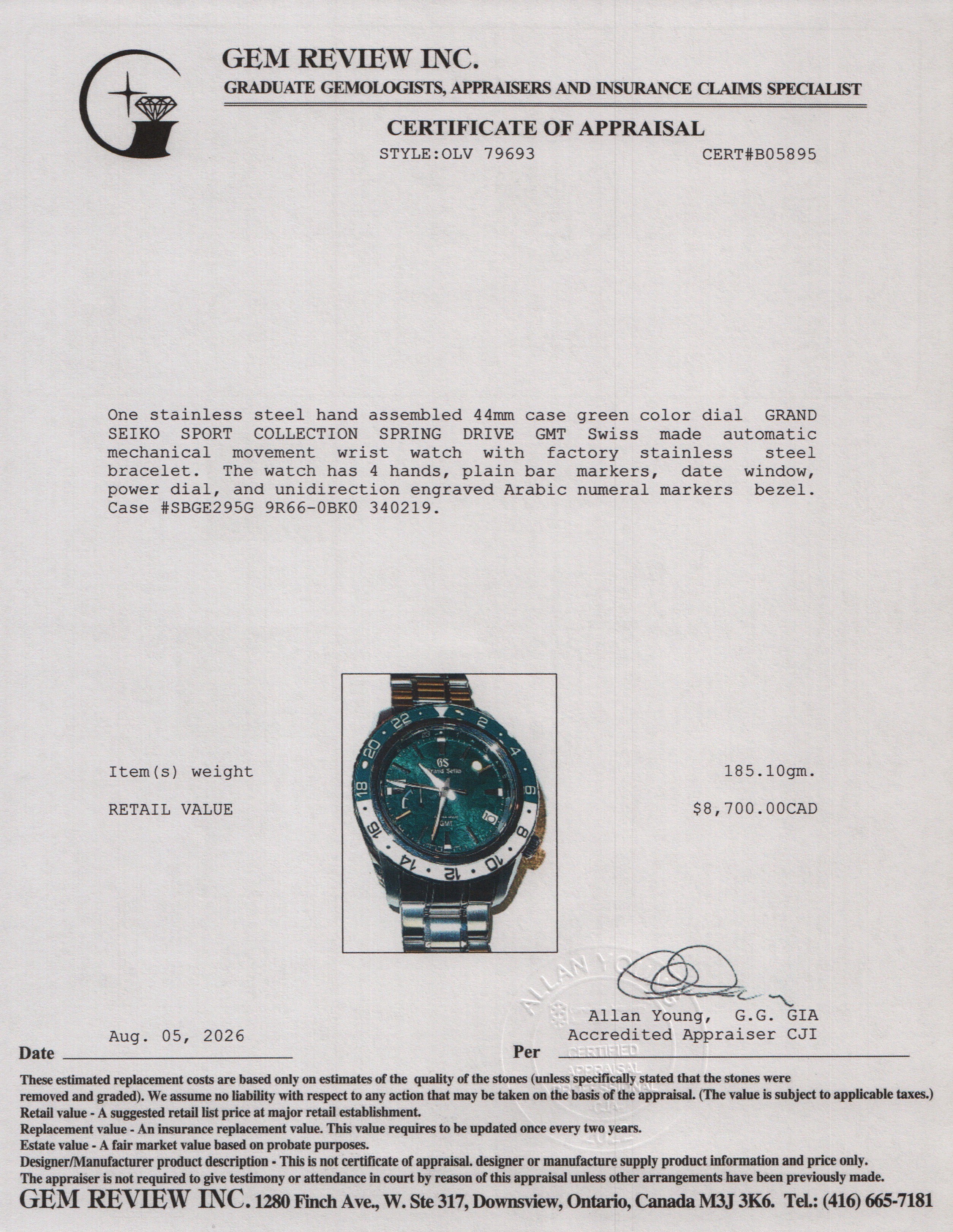 Grand Seiko 2026 Stainless Steel Sport Collection Spring Drive GMT 44 MM Automatic Watch Green Dial w/ Box & Papers
