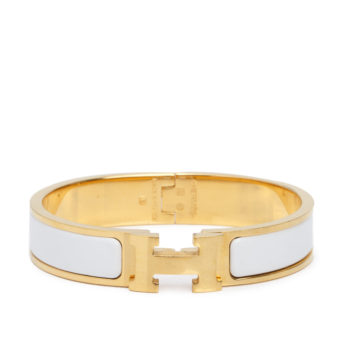 Hermes Gold Plated White Enamel 12 MM Clic H Bracelet