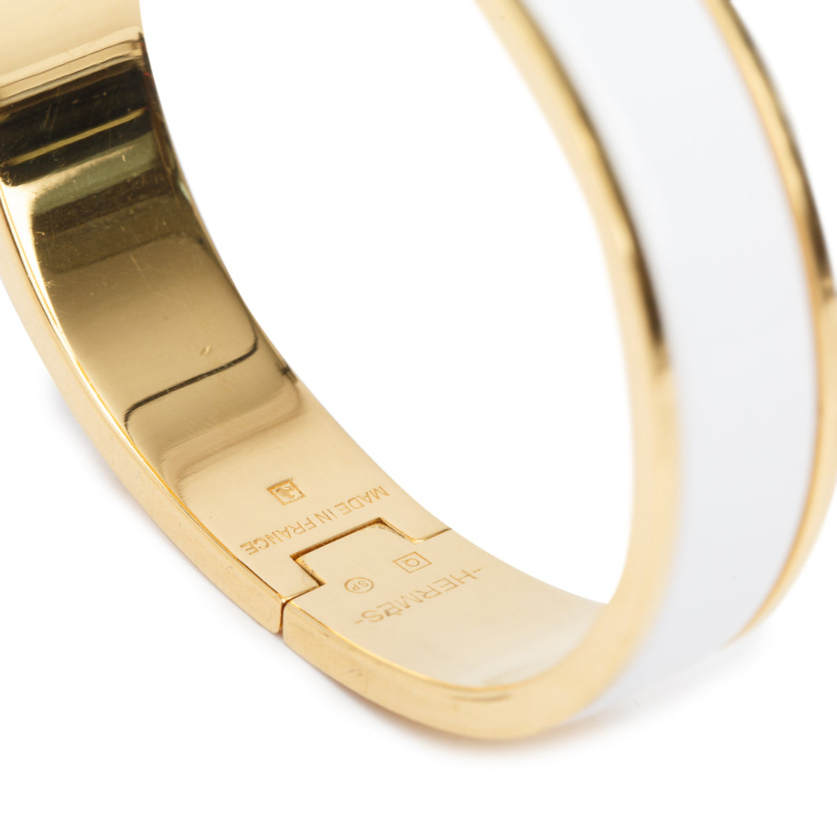 Hermes Gold Plated White Enamel 12 MM Clic H Bracelet