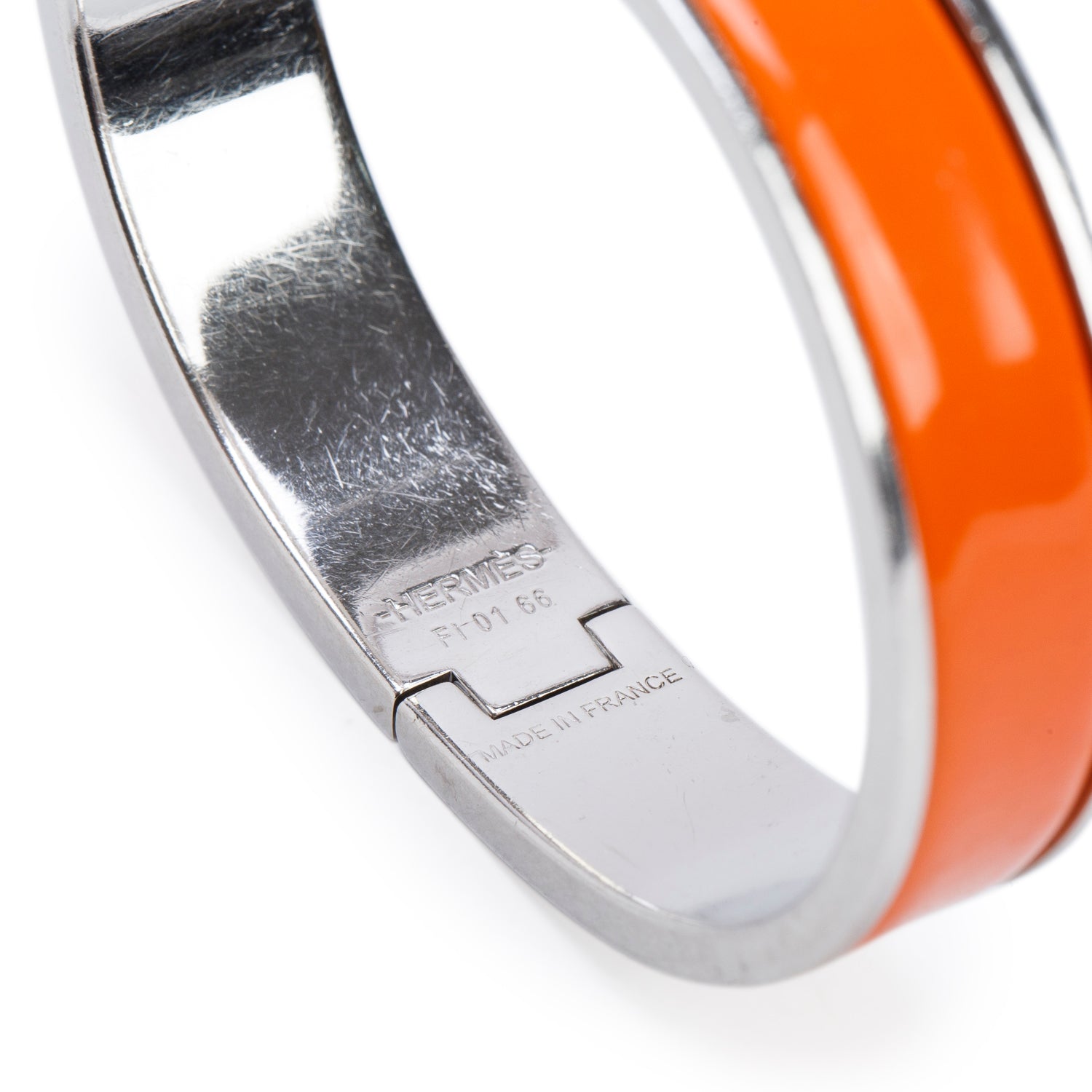 Hermes Palladium Plated Orange Enamel 12 MM Clic H Bracelet