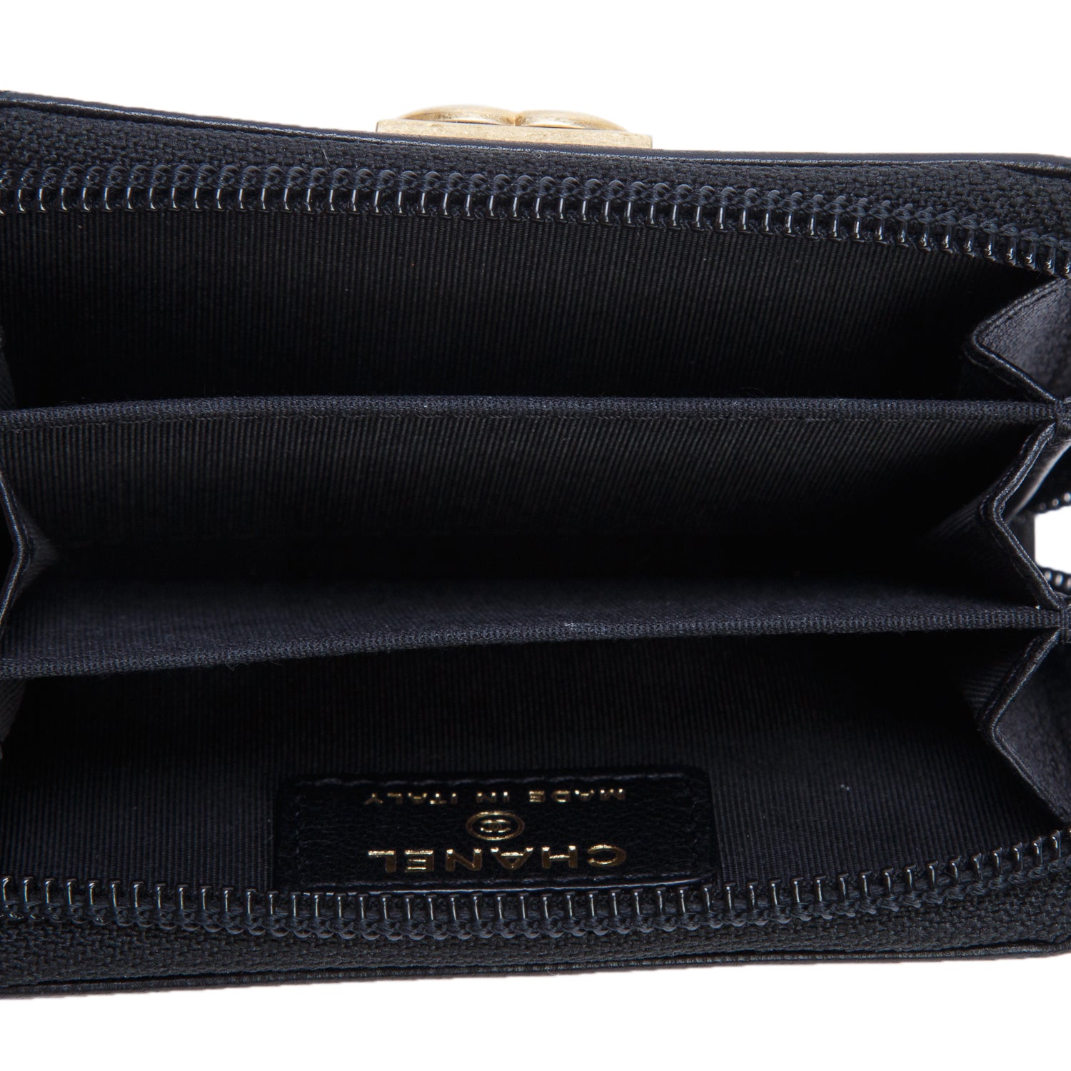 Chanel Black Quilted Lambskin Leather Boy Zip Around Coin Purse