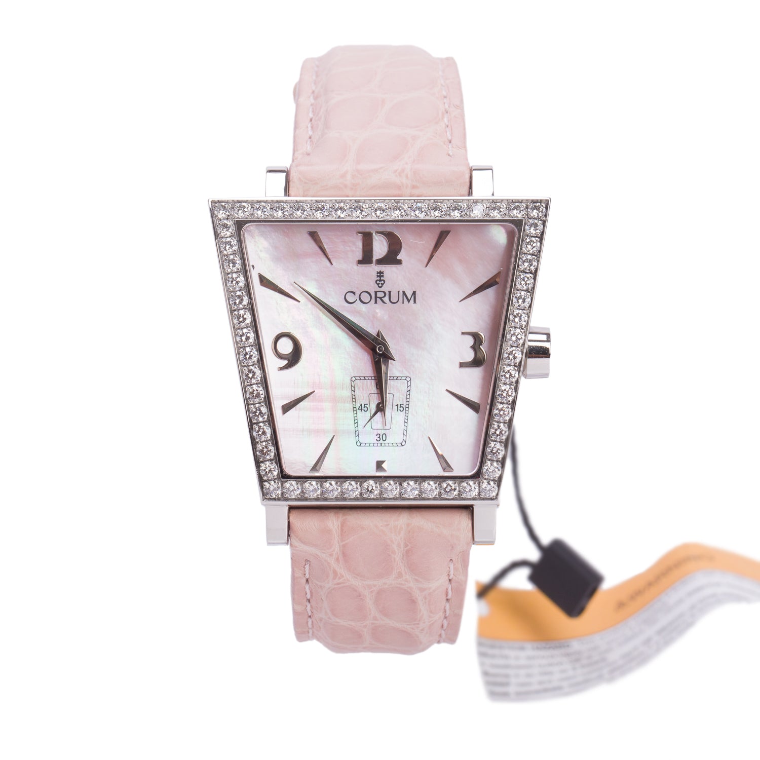 Corum Stainless Steel Diamond Bezel Trapeze 36 MM Quartz Watch Pink Mother of Pearl Dial