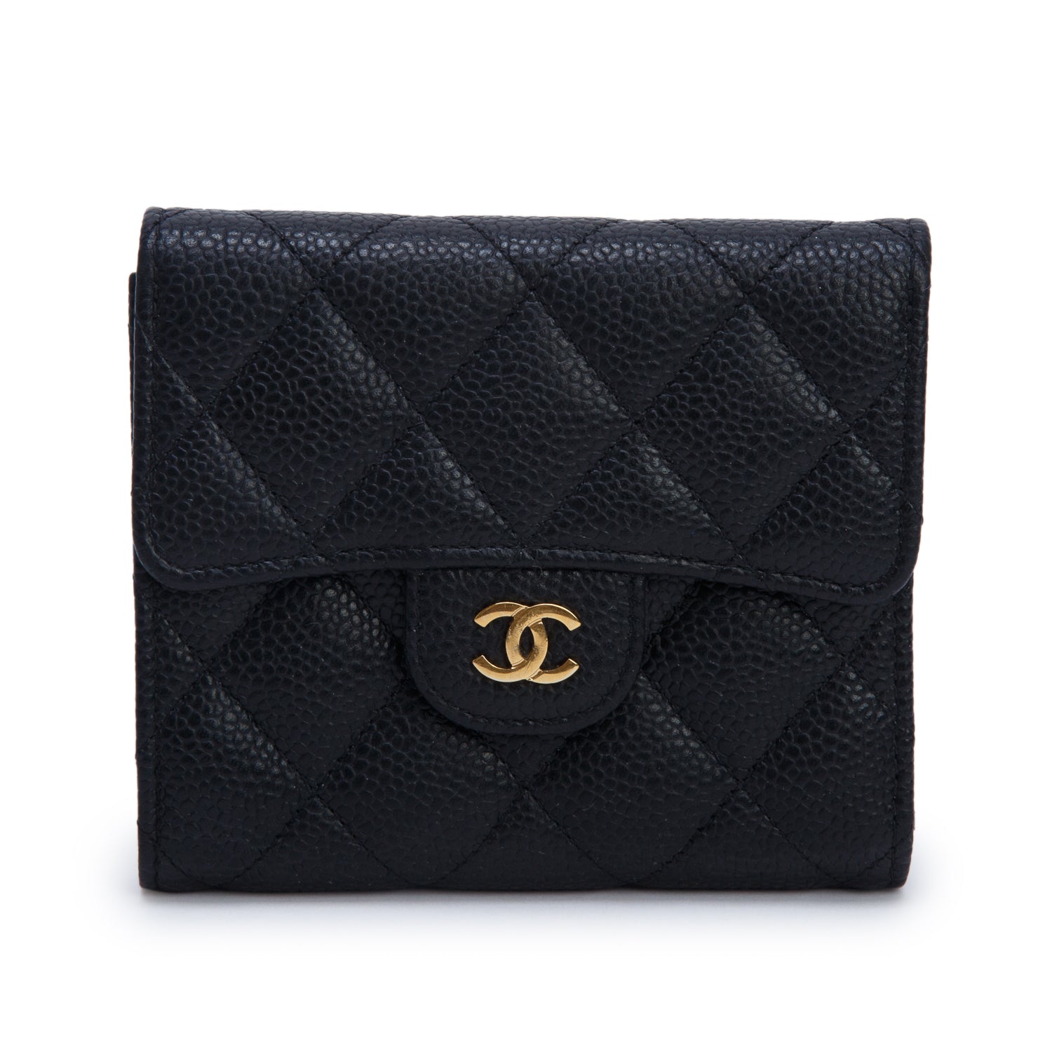 Chanel Black Quilted Caviar Small Flap Wallet w/ Box
