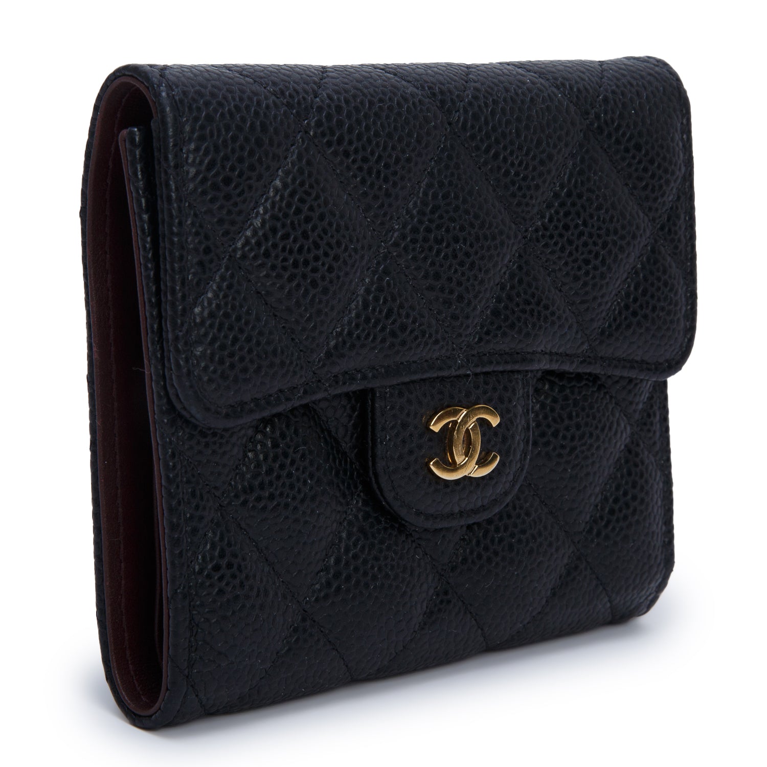 Chanel Black Quilted Caviar Small Flap Wallet w/ Box