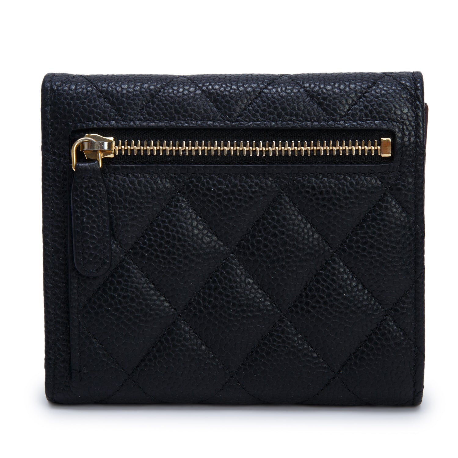 Chanel Black Quilted Caviar Small Flap Wallet w/ Box