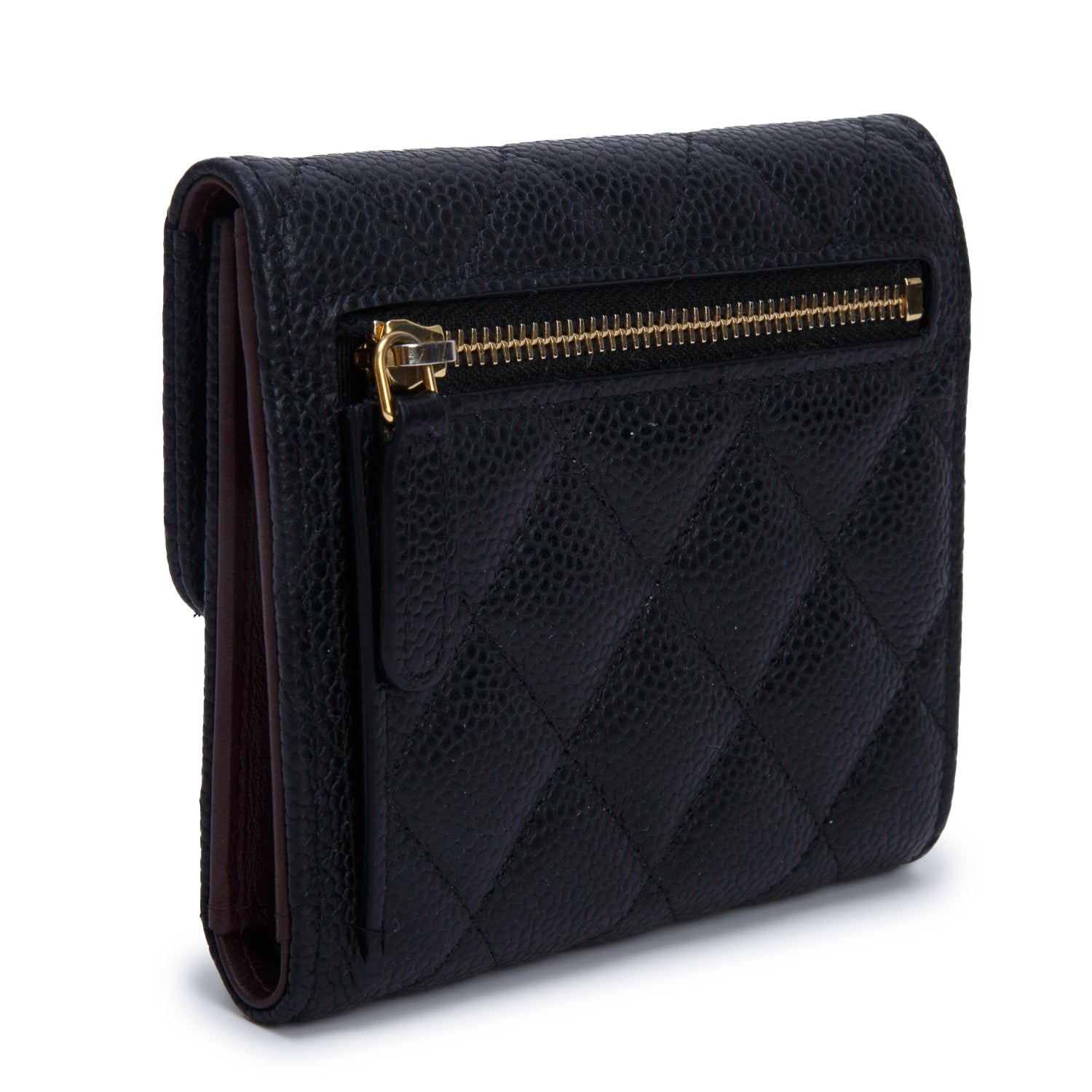 Chanel Black Quilted Caviar Small Flap Wallet w/ Box