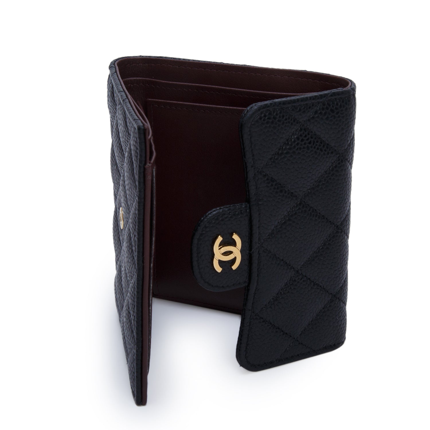 Chanel Black Quilted Caviar Small Flap Wallet w/ Box