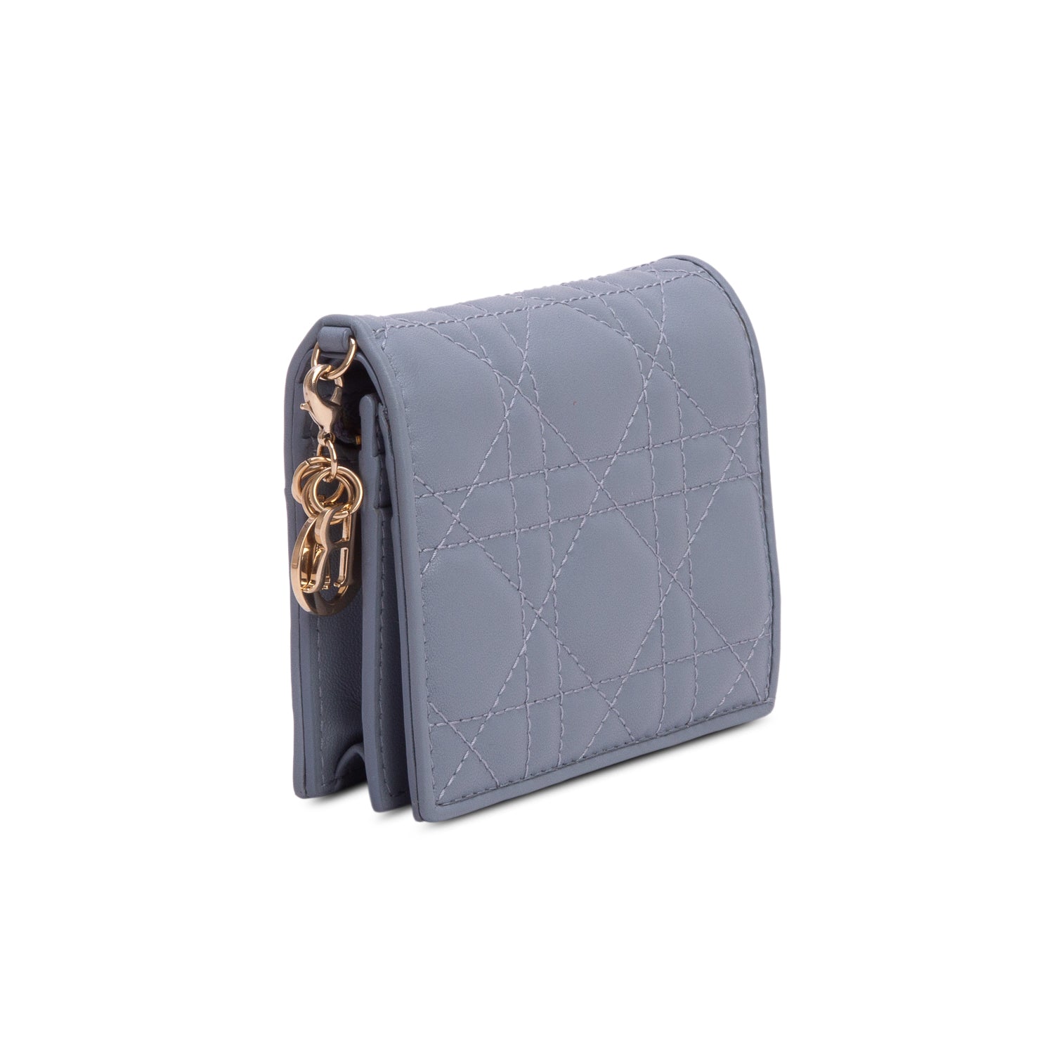 Christian Dior 2023 Blue Cannage Lambskin Mini Lady Dior Gardenia Wallet w/ Box