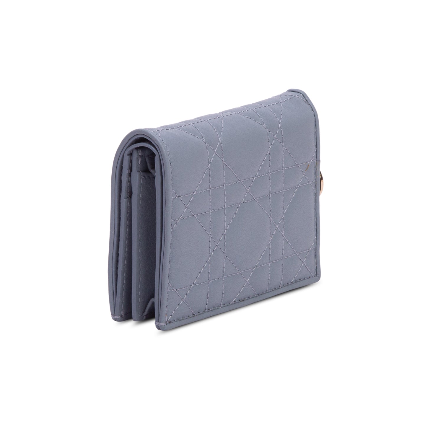 Christian Dior 2023 Blue Cannage Lambskin Mini Lady Dior Gardenia Wallet w/ Box