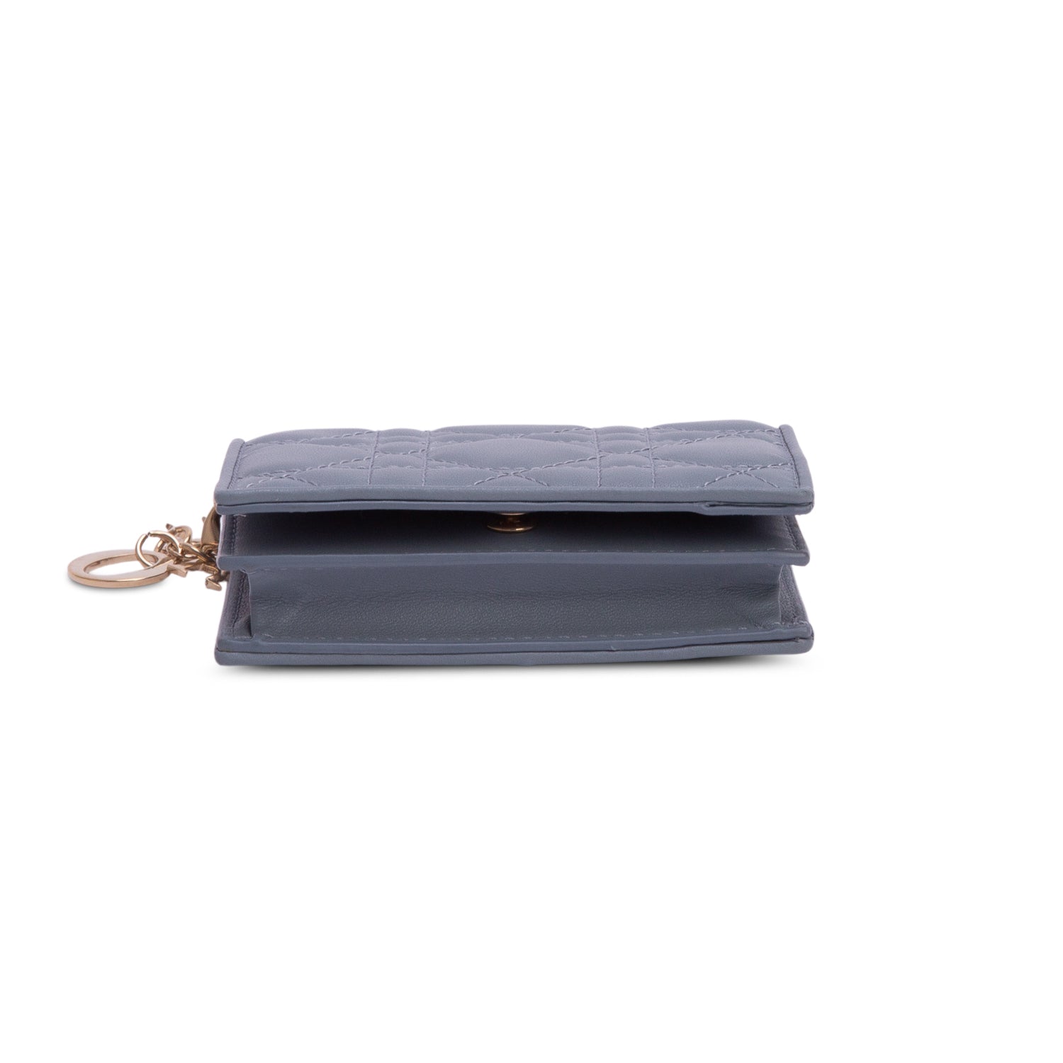 Christian Dior 2023 Blue Cannage Lambskin Mini Lady Dior Gardenia Wallet w/ Box