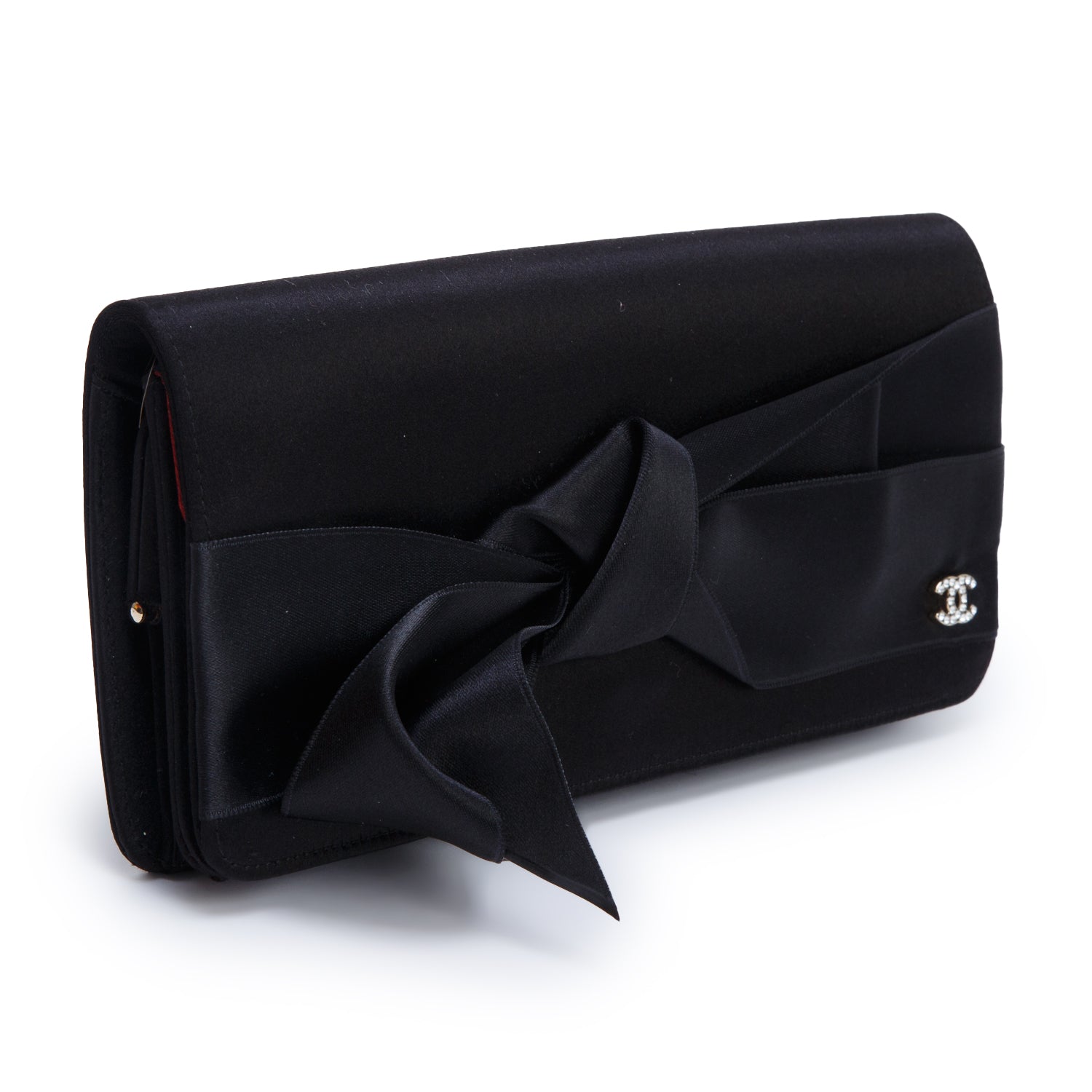 Chanel Black Satin Bow Clutch w/ Authenticity Card