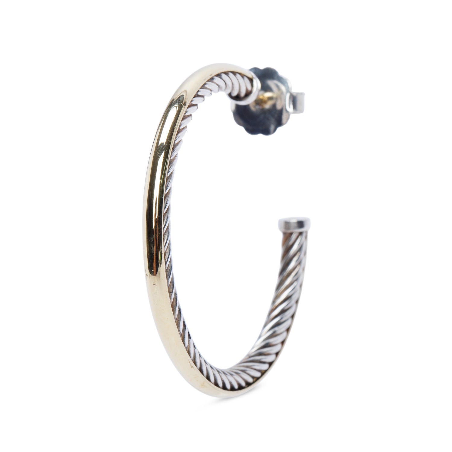 David Yurman Sterling Silver & 18k Yellow Gold Cable Hoop Earrings