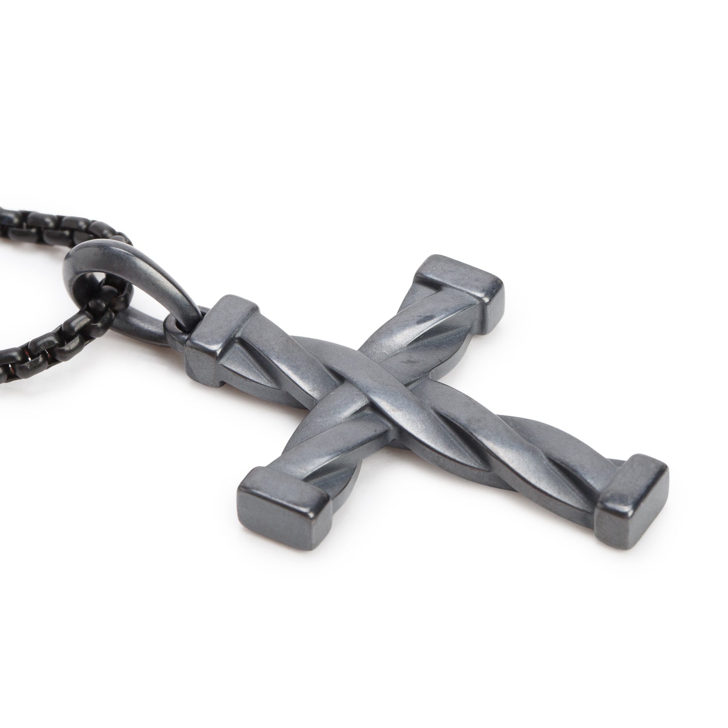 David Yurman Titanium & Black PVD Steel 36 MM Helios Cross Pendant Necklace