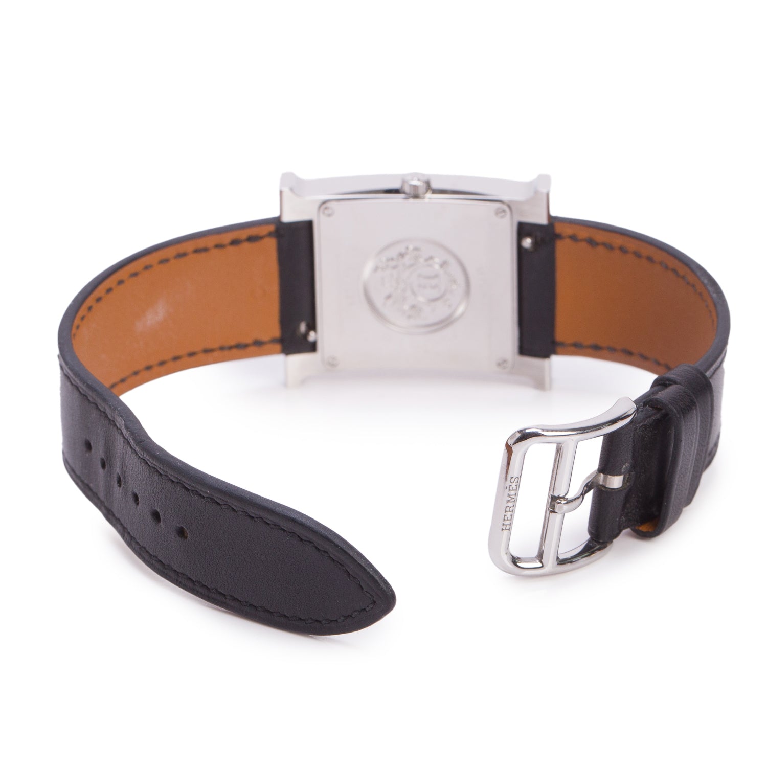 Hermes Stainless Steel Black Enamel Heure H 26 MM Quartz Watch Black Dial w/ Box