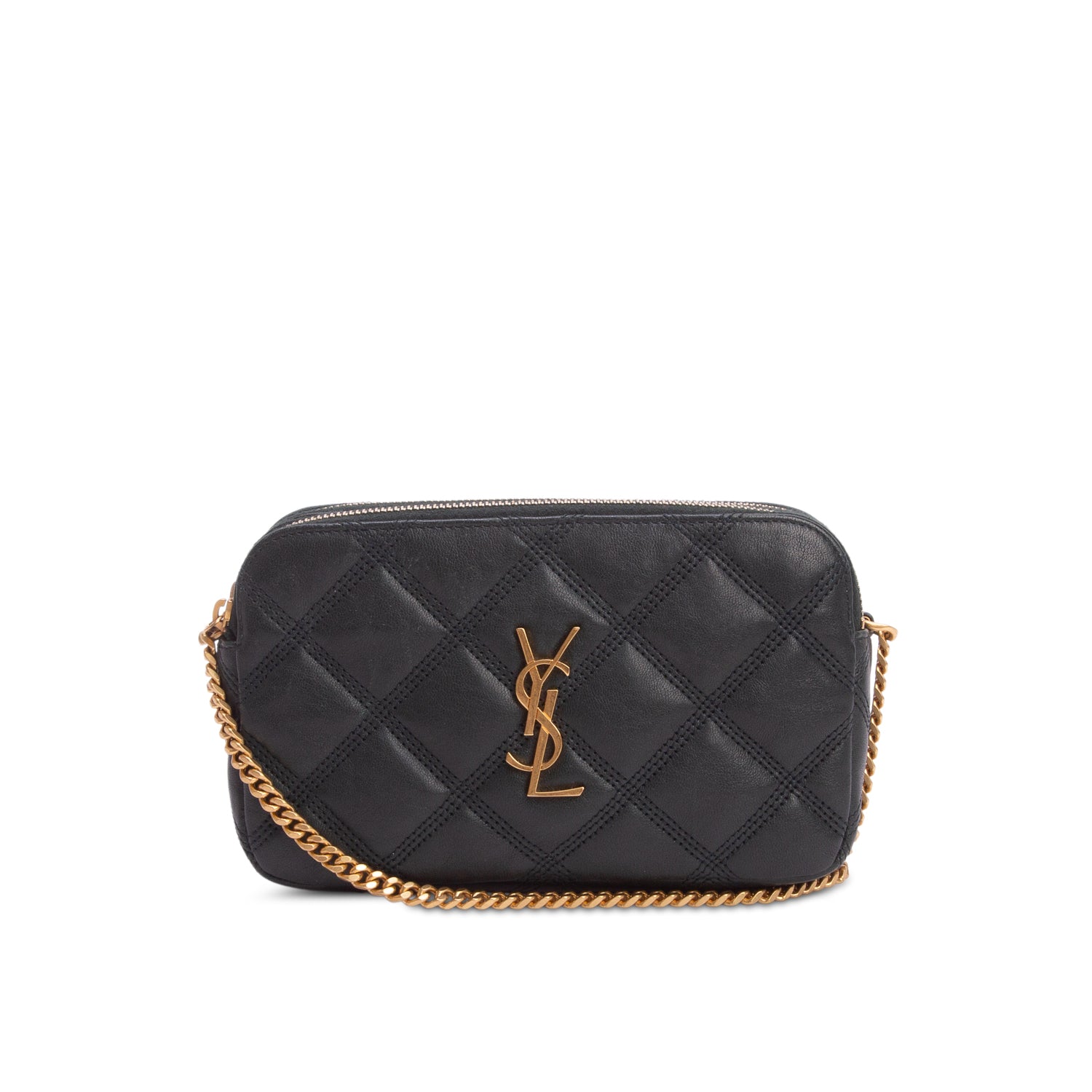 Saint Laurent 2020 Green Grained Lambskin Quilted Mini Becky Double Zip Bag w/ Box