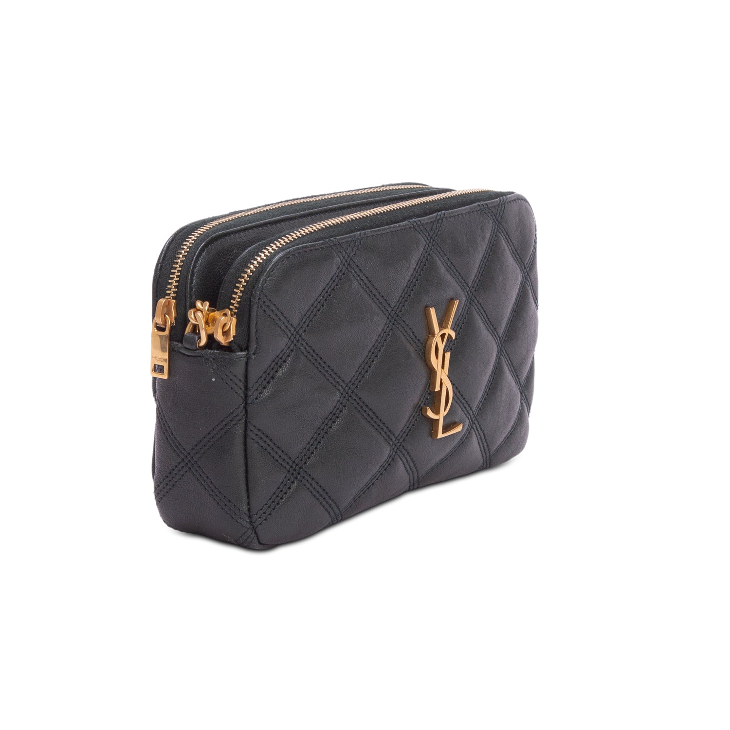Saint Laurent 2020 Green Grained Lambskin Quilted Mini Becky Double Zip Bag w/ Box