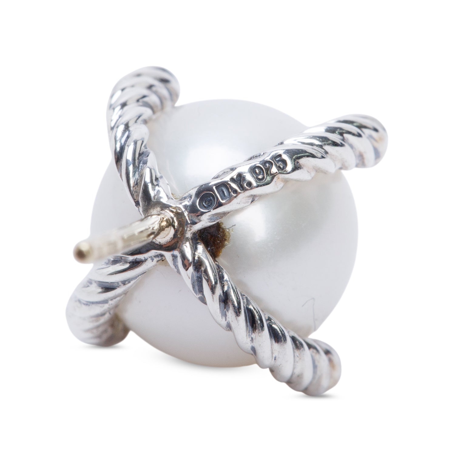 David Yurman Sterling Silver Pearl & Diamond Stud Earrings,14 MM