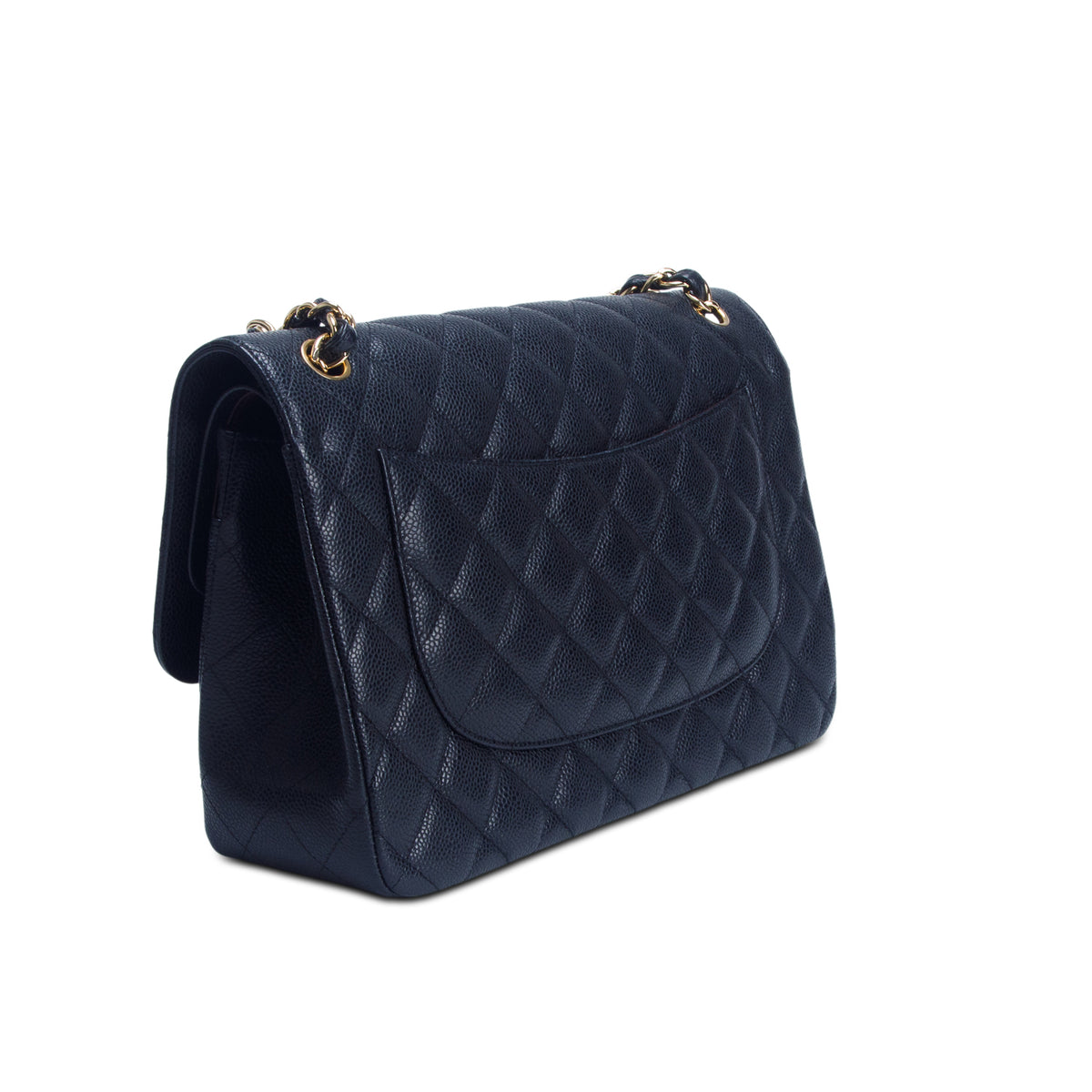 Chanel Black Quilted Caviar Leather Classic Jumbo Double Flap Bag w/ Box