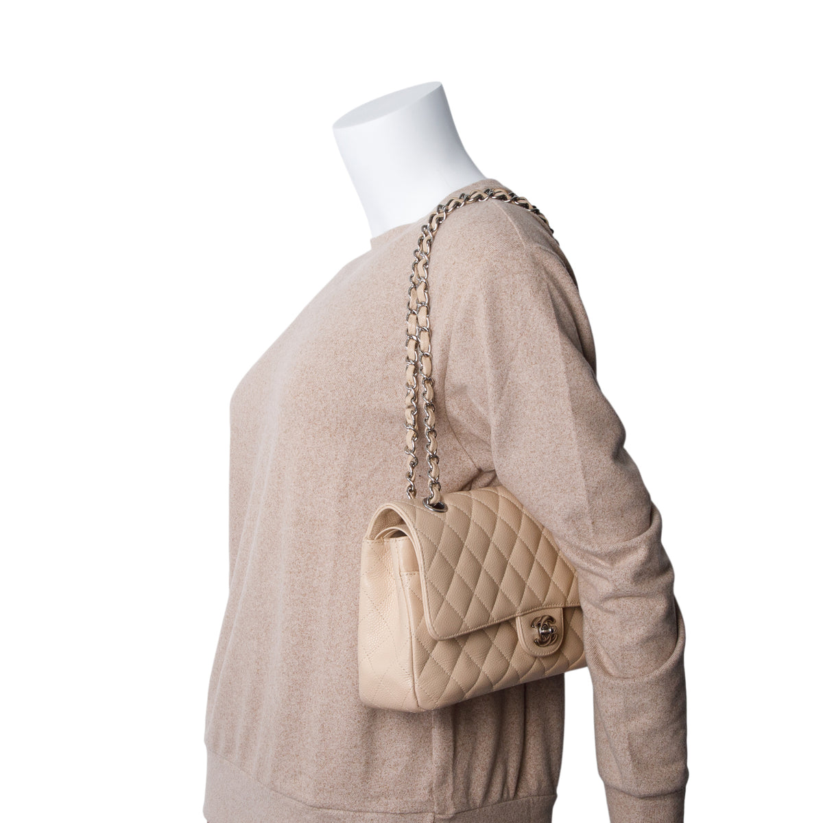 Chanel Beige Caviar Classic Medium Double Flap Bag