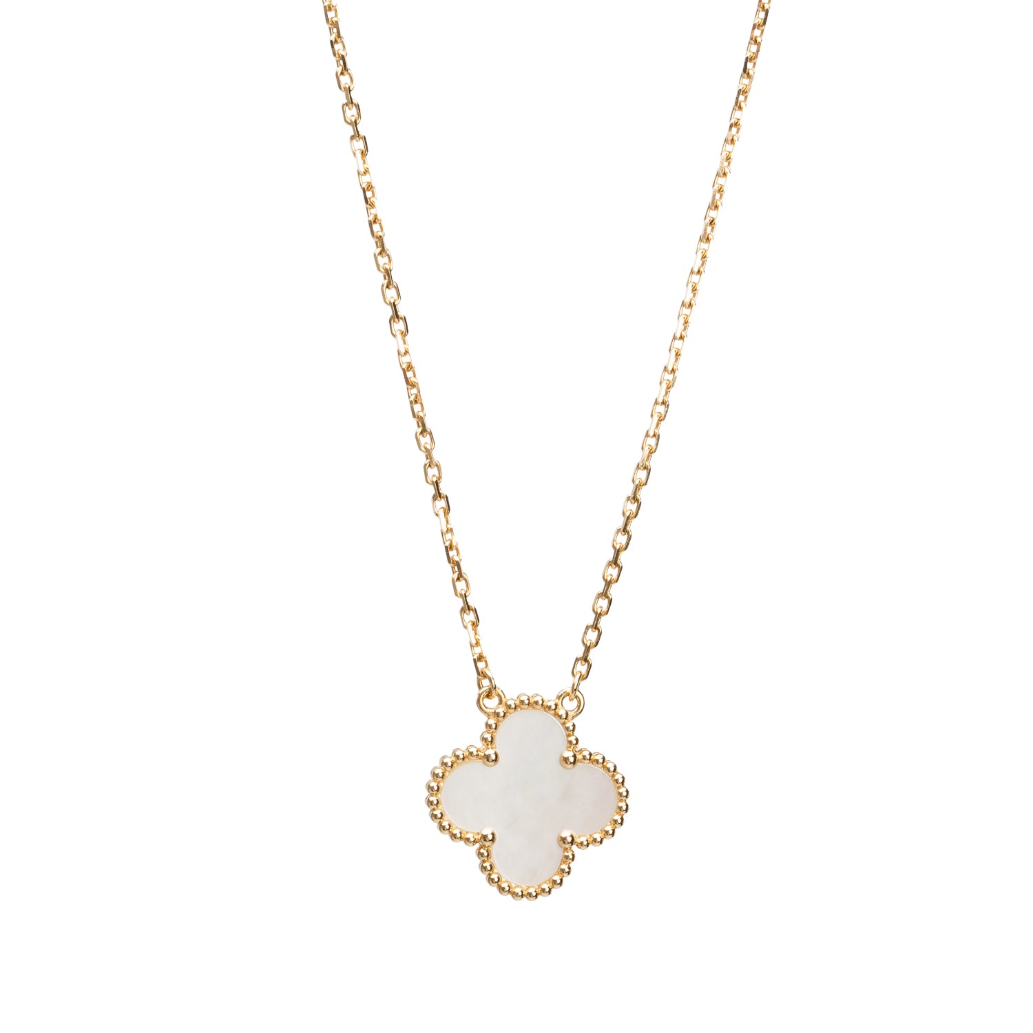Van Cleef & Arpels 2023 18k Yellow Gold Vintage Alhambra Mother of Pearl Pendant Necklace w/ Box, Receipt & Certificate