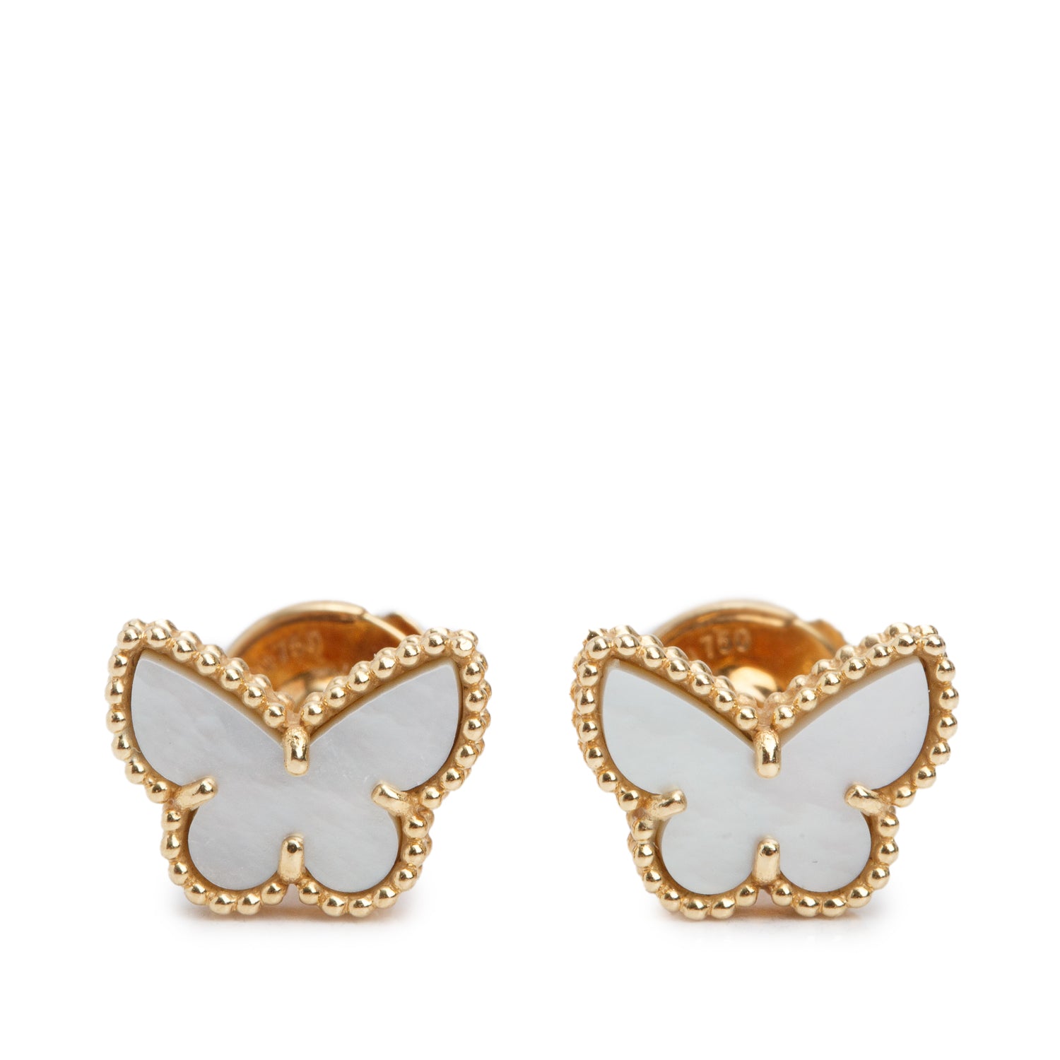 Van Cleef & Arpels 2023 18k Yellow Gold Sweet Butterflies Mother of Pearl Stud Earrings w/ Box, Receipt & Certificate