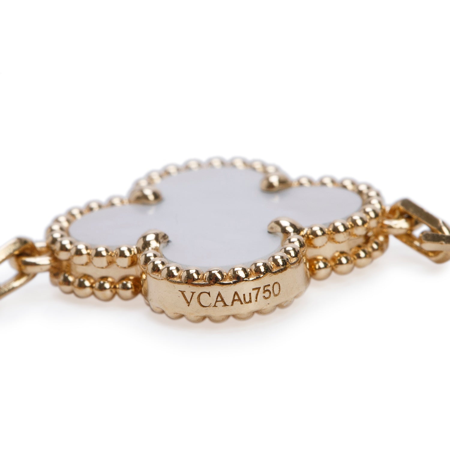 Van Cleef & Arpels 2024 18k Yellow Gold Vintage Alhambra 5 Motif Mother of Pearl Bracelet w/ Box, Receipt & Certificate