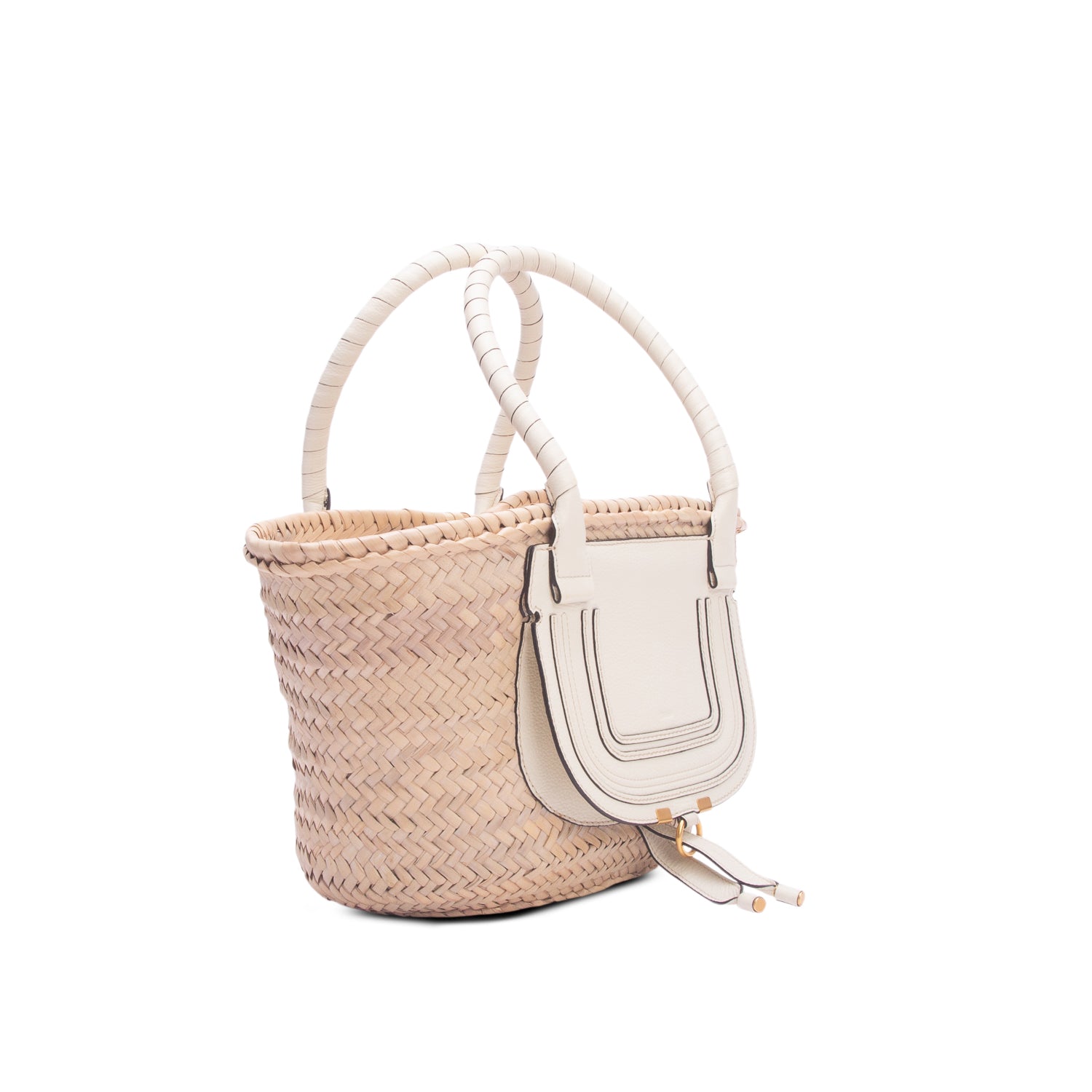 Chloe 2020 White Raffia Grain Calfskin Medium Marcie Basket Bag w/ Authenticity Card