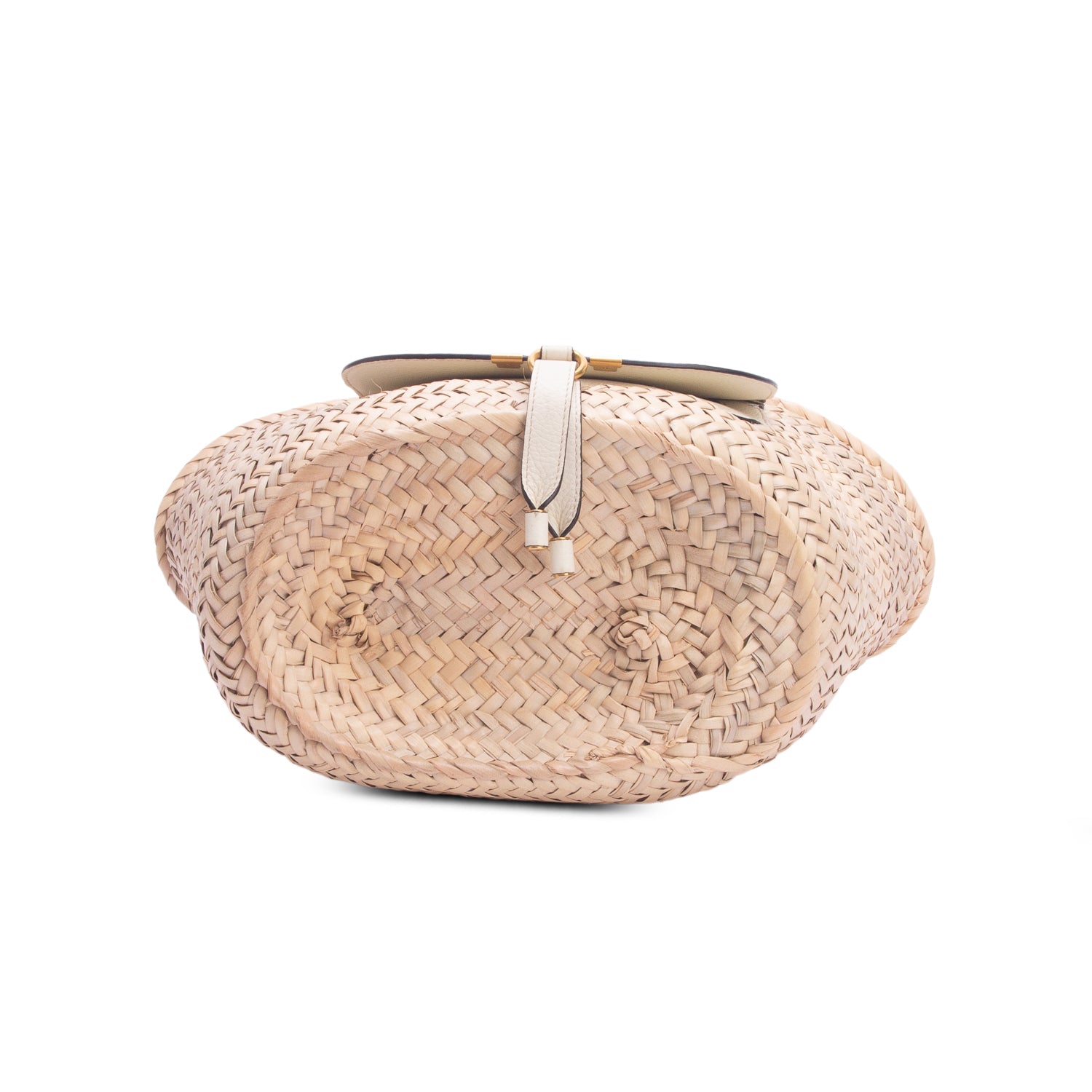 Chloe 2020 White Raffia Grain Calfskin Medium Marcie Basket Bag w/ Authenticity Card