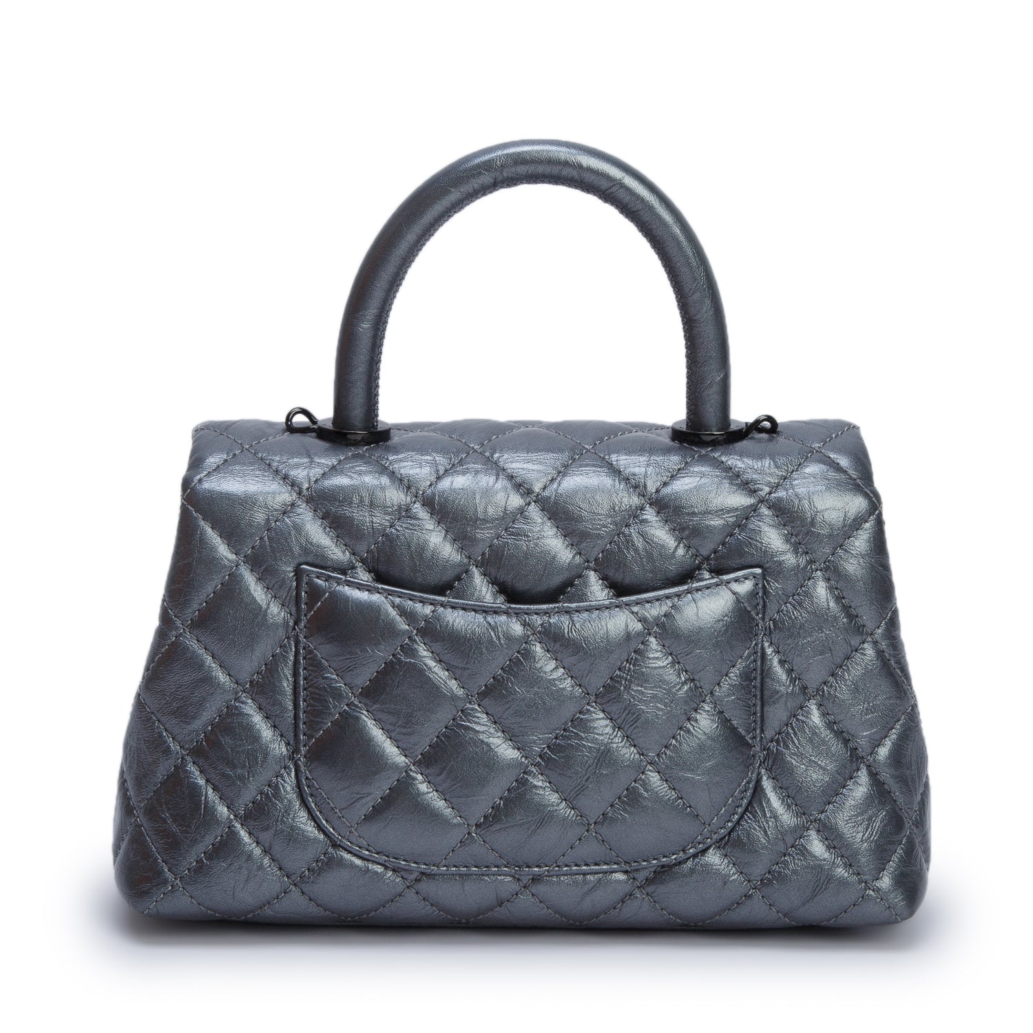 Chanel Grey Metallic Aged Calfskin Quilted Mini Coco Handle Flap