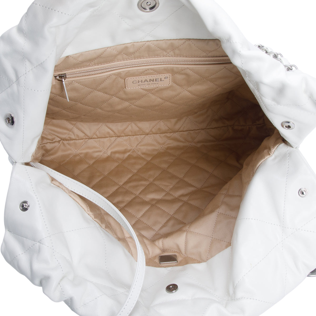 Chanel 2026 White Shiny Calfskin Quilted Large 22 w/ Pouch & Receipt