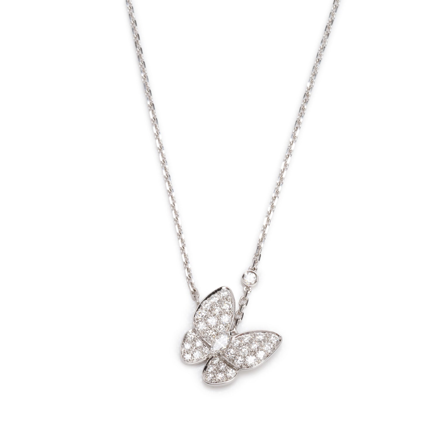 Van Cleef & Arpels 2026 18k White Gold Diamond Two Butterfly Pendant Necklace w/ Box & Certificate