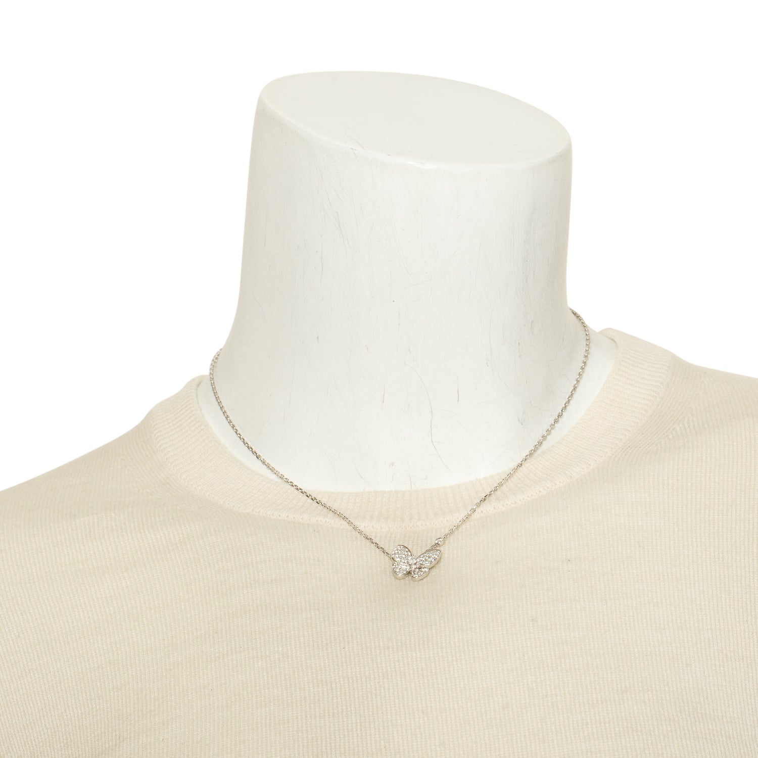 Van Cleef & Arpels 2026 18k White Gold Diamond Two Butterfly Pendant Necklace w/ Box & Certificate