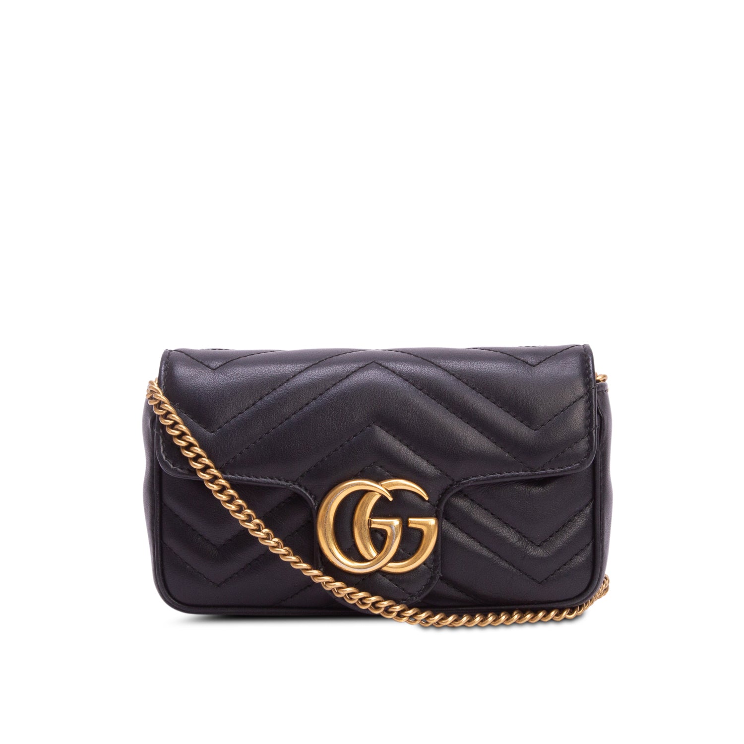 Gucci Black GG Marmont Matelasse Leather Super Mini Bag w/ Box