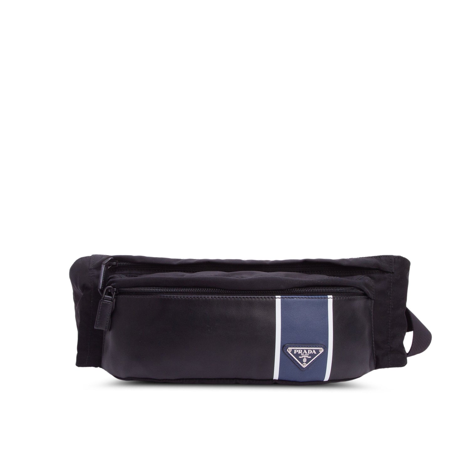 Prada Black Nappa Tessuto Nylon Stripe Montagne Belt Bag