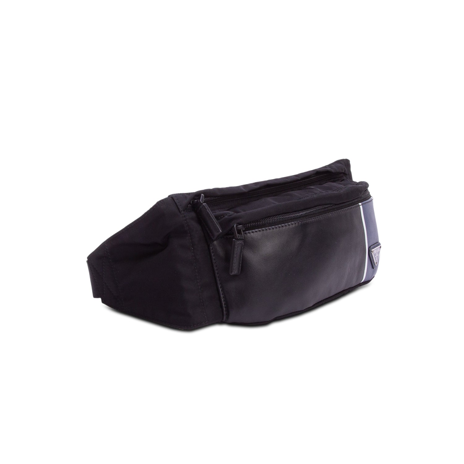 Prada Black Nappa Tessuto Nylon Stripe Montagne Belt Bag