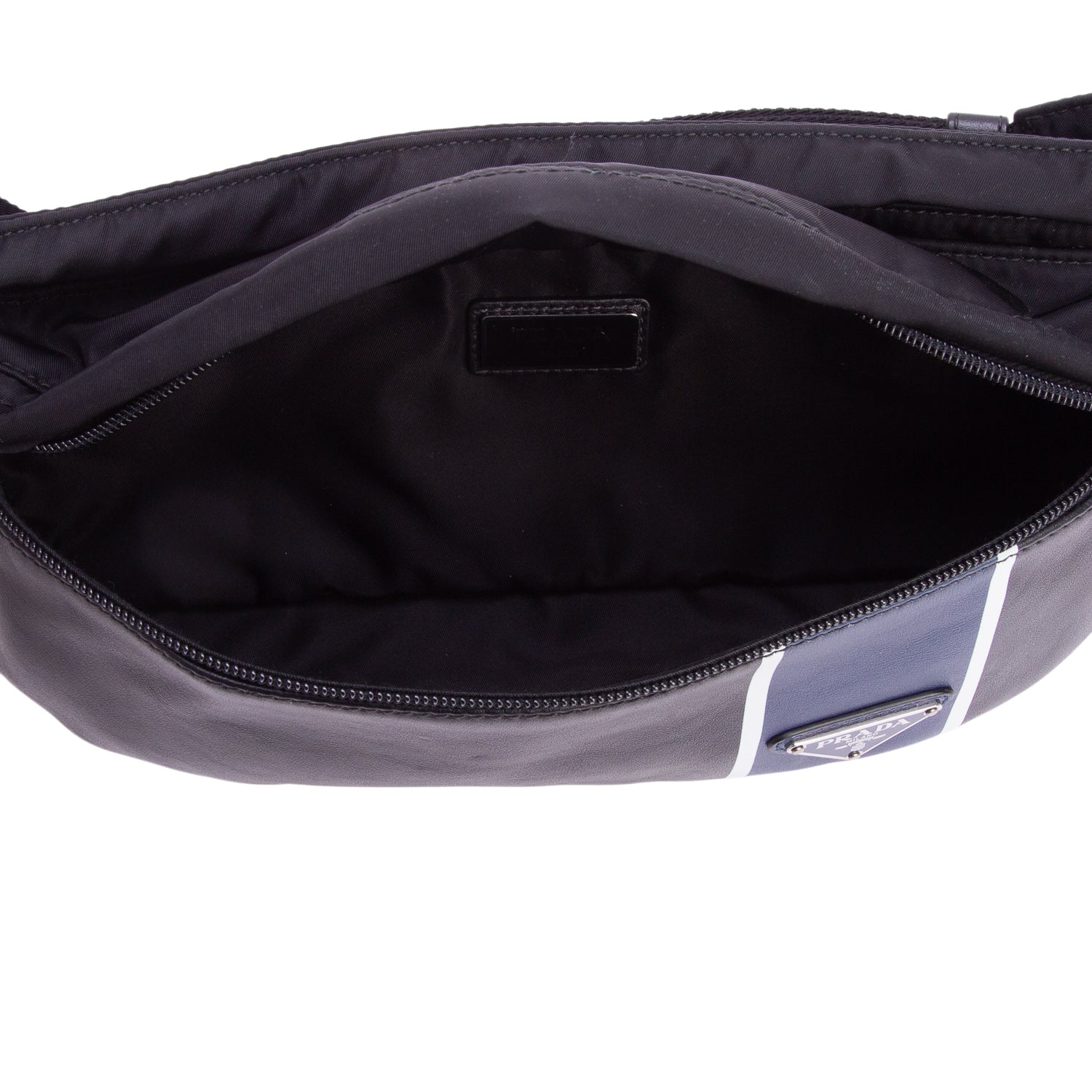 Prada Black Nappa Tessuto Nylon Stripe Montagne Belt Bag