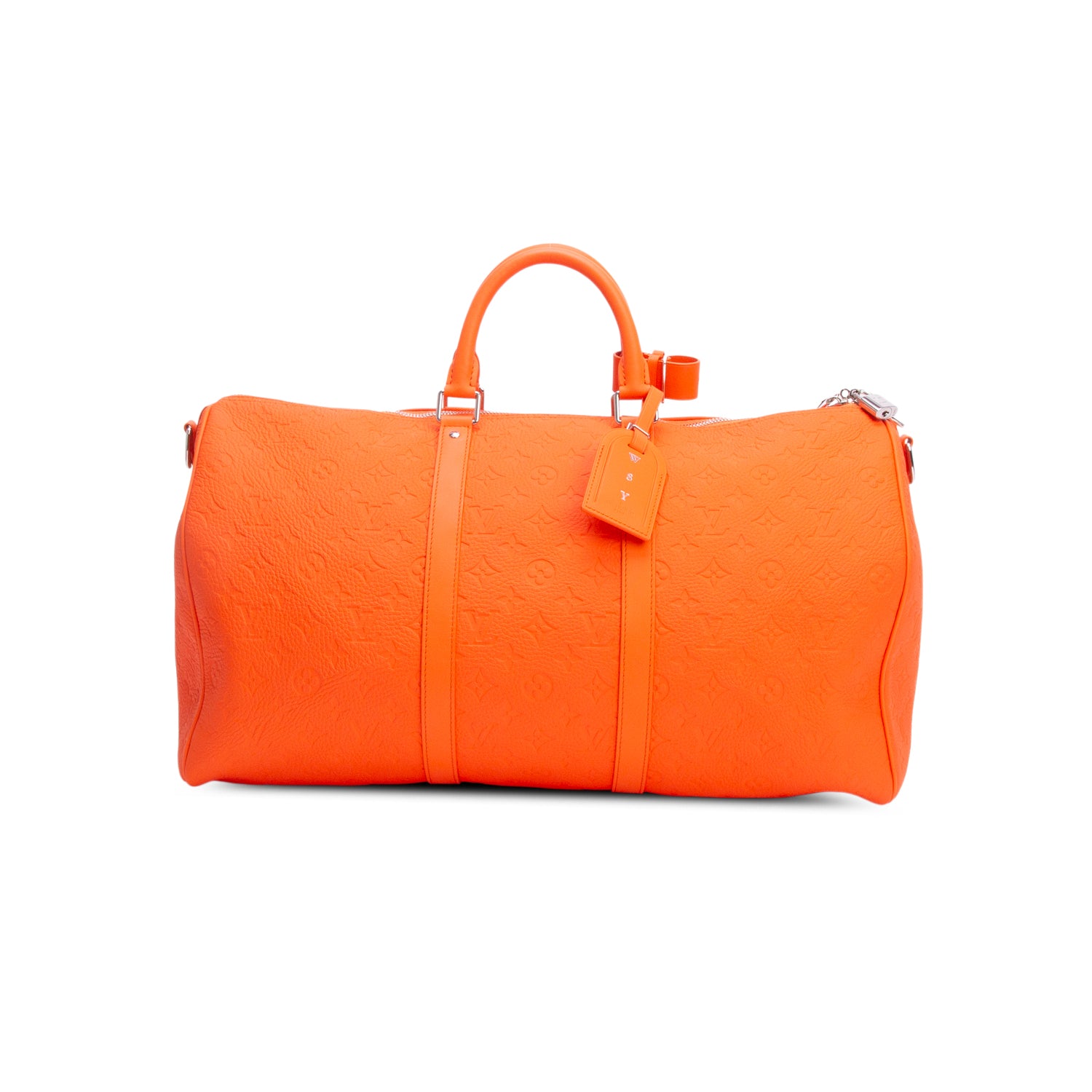Louis Vuitton Orange Monogram Taurillon Embossed Leather Keepall Bandouliere 50 w/ Strap