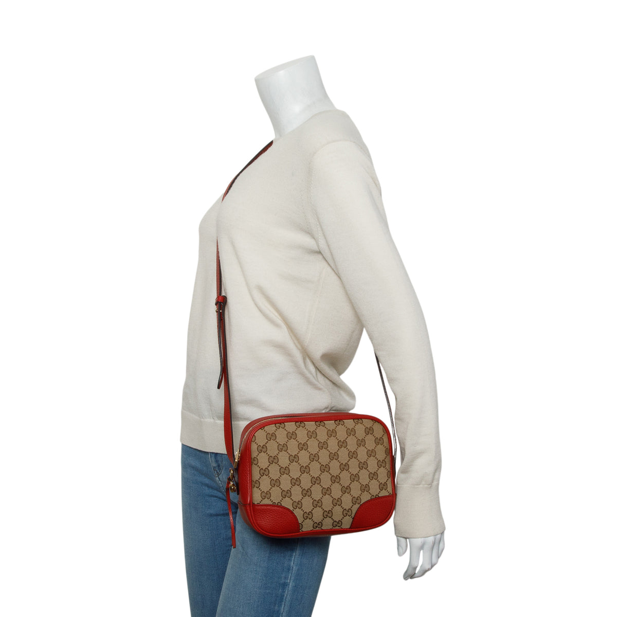 Gucci Red Monogram Mini Bree Camera Bag
