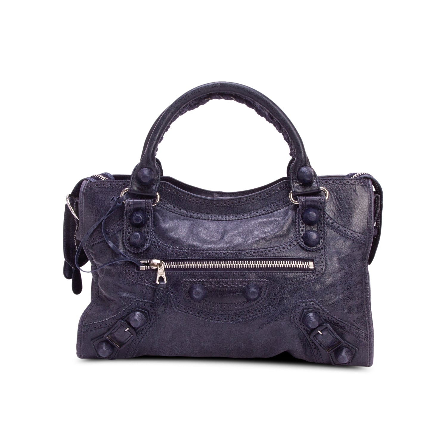 Balenciaga Navy Agneau Giant Broques Covered Hardware City Bag w/ Strap