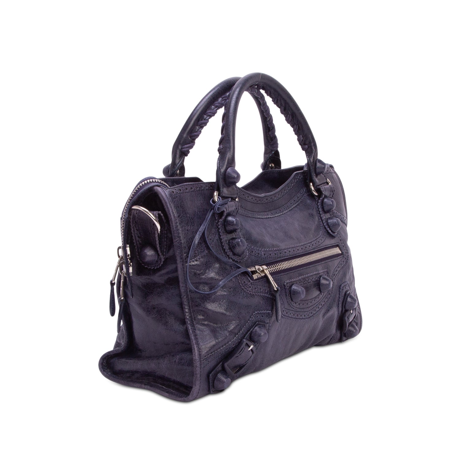 Balenciaga Navy Agneau Giant Broques Covered Hardware City Bag w/ Strap
