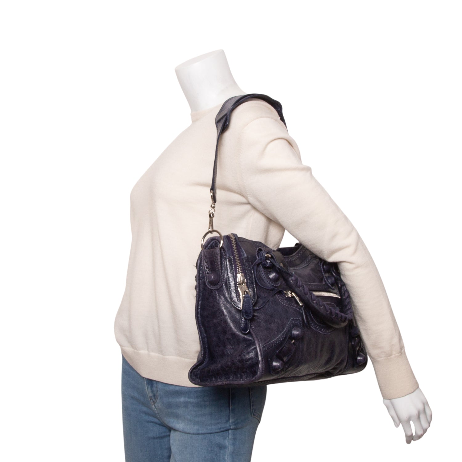 Balenciaga Navy Agneau Giant Broques Covered Hardware City Bag w/ Strap