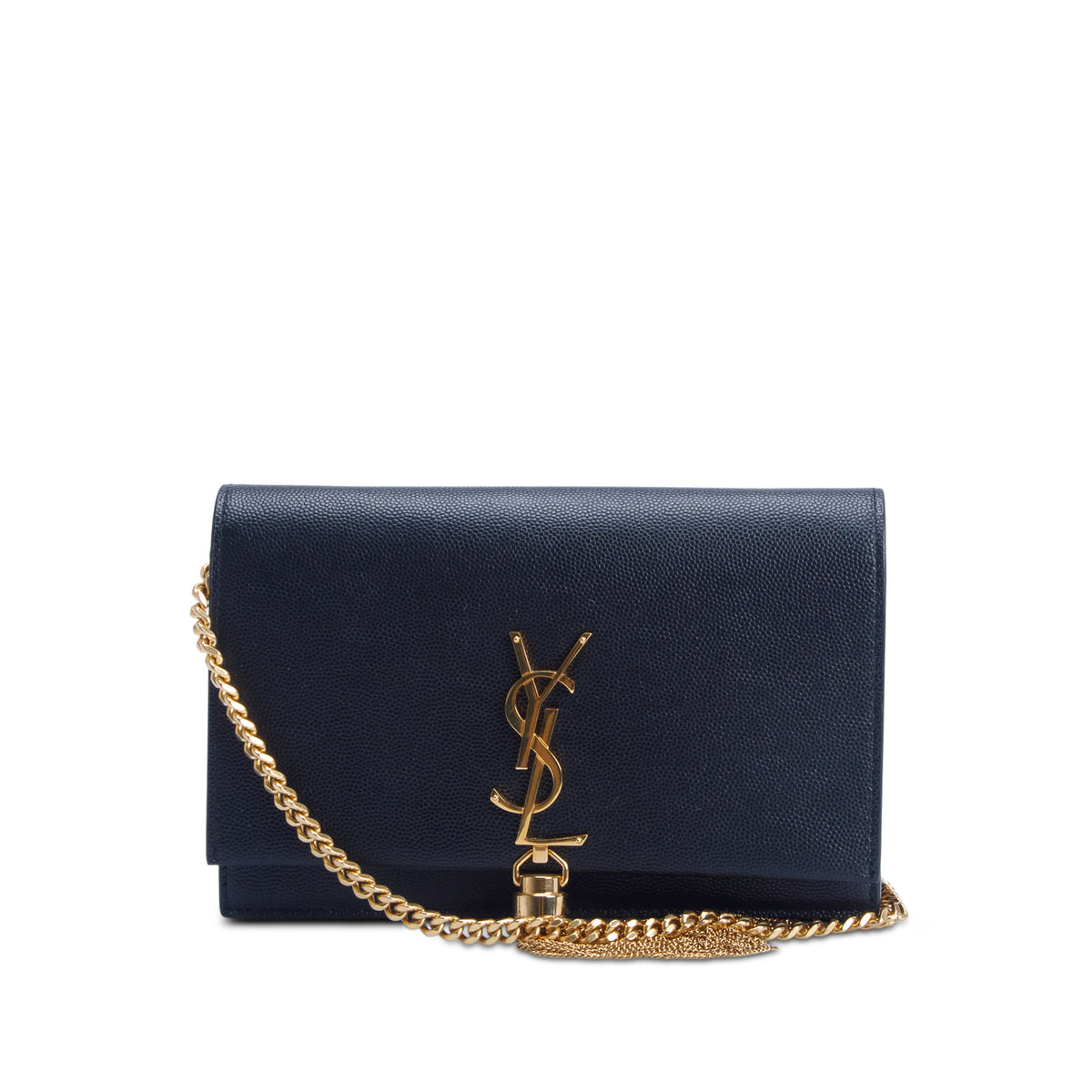 Saint Laurent 2021 Black Grain De Poudre Classic Monogram Kate Tassel Chain Wallet