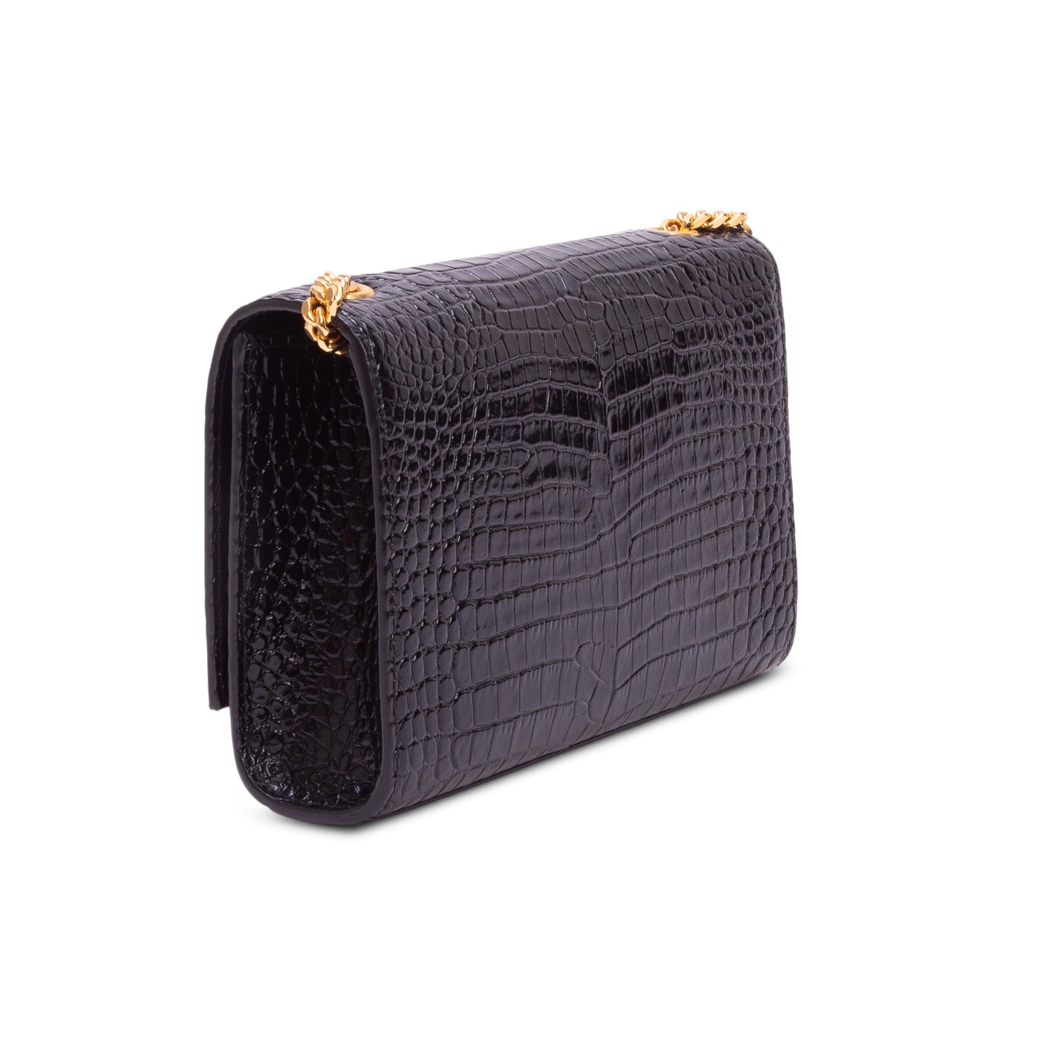 Saint Laurent 2022 Black Croc-Embossed Leather Small Classic Monogram Kate Tassel Chain Bag