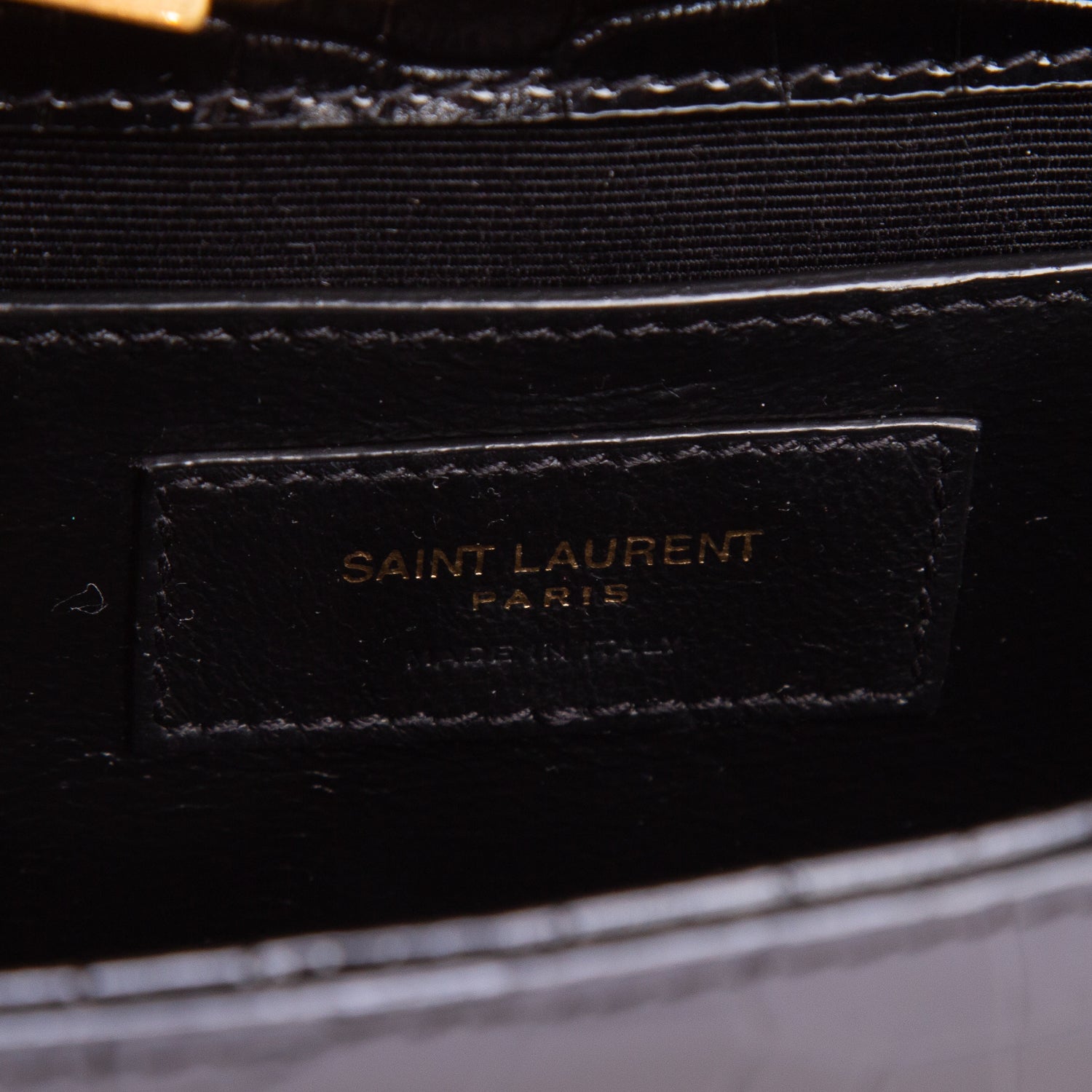 Saint Laurent 2022 Black Croc-Embossed Leather Small Classic Monogram Kate Tassel Chain Bag