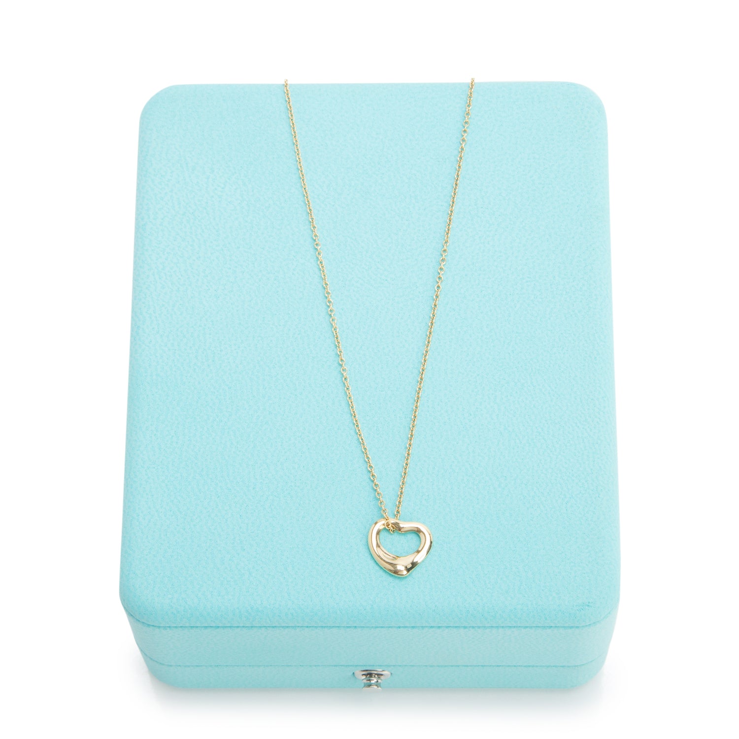 Tiffany & Co. Elsa Peretti 18k Yellow Gold Mini Open Heart Pendant Necklace, 11 MM w/ Box