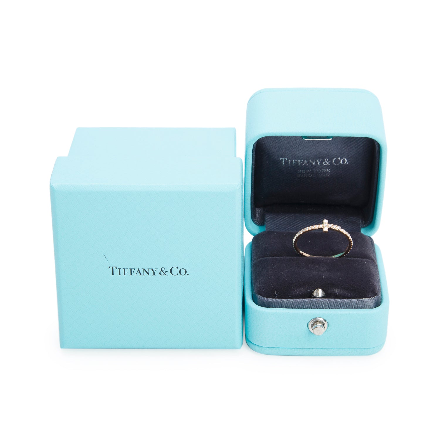Tiffany & Co. 18k Rose Gold T Wire Diamond Band Ring, Size 7 w/ Box