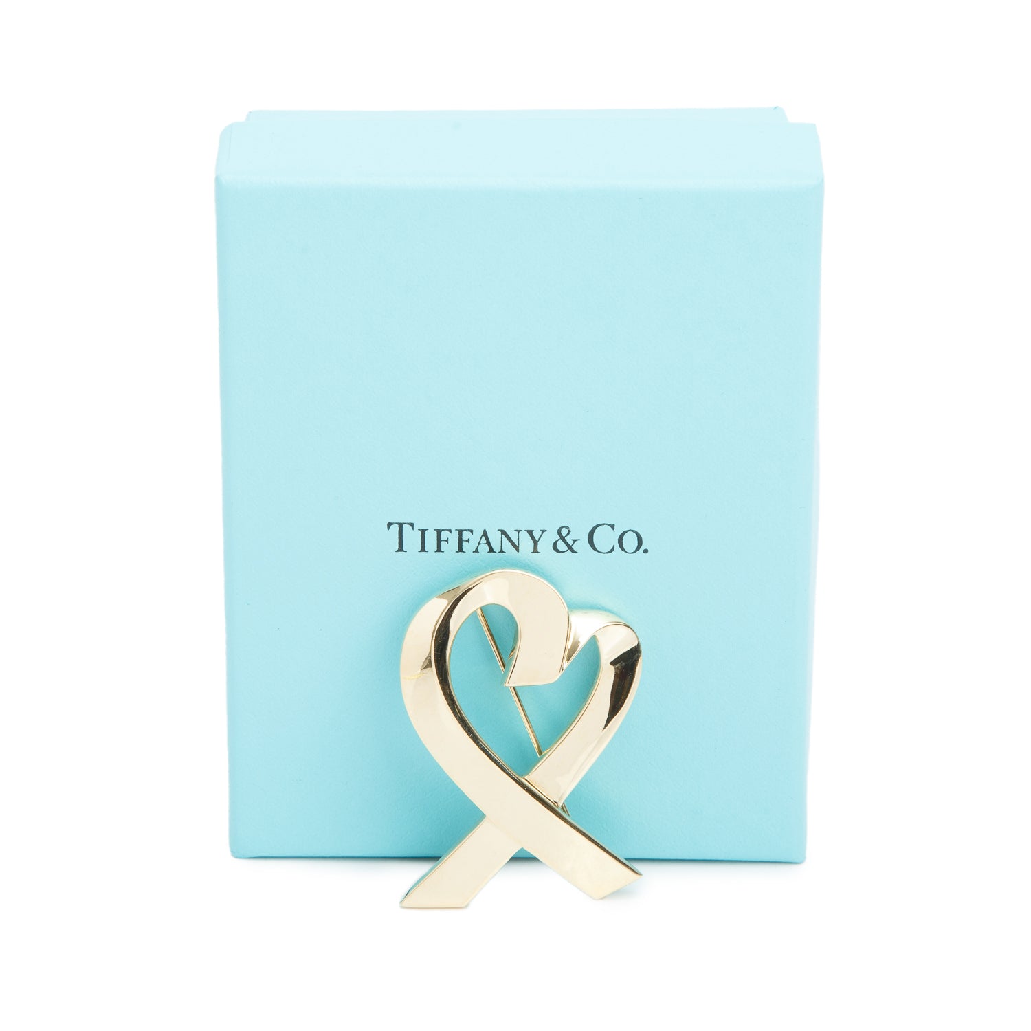 Tiffany & Co. Paloma Picasso Vintage 18k Yellow Gold Loving Heart Brooch w/ Box