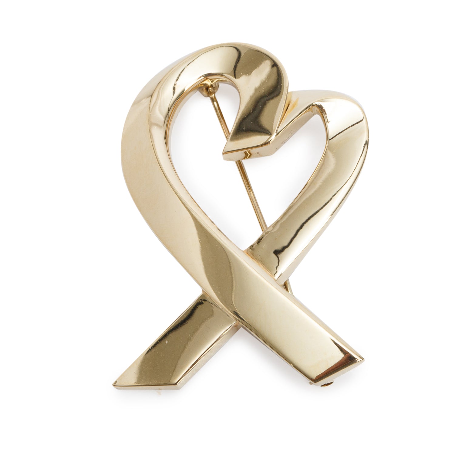 Tiffany & Co. Paloma Picasso Vintage 18k Yellow Gold Loving Heart Brooch w/ Box